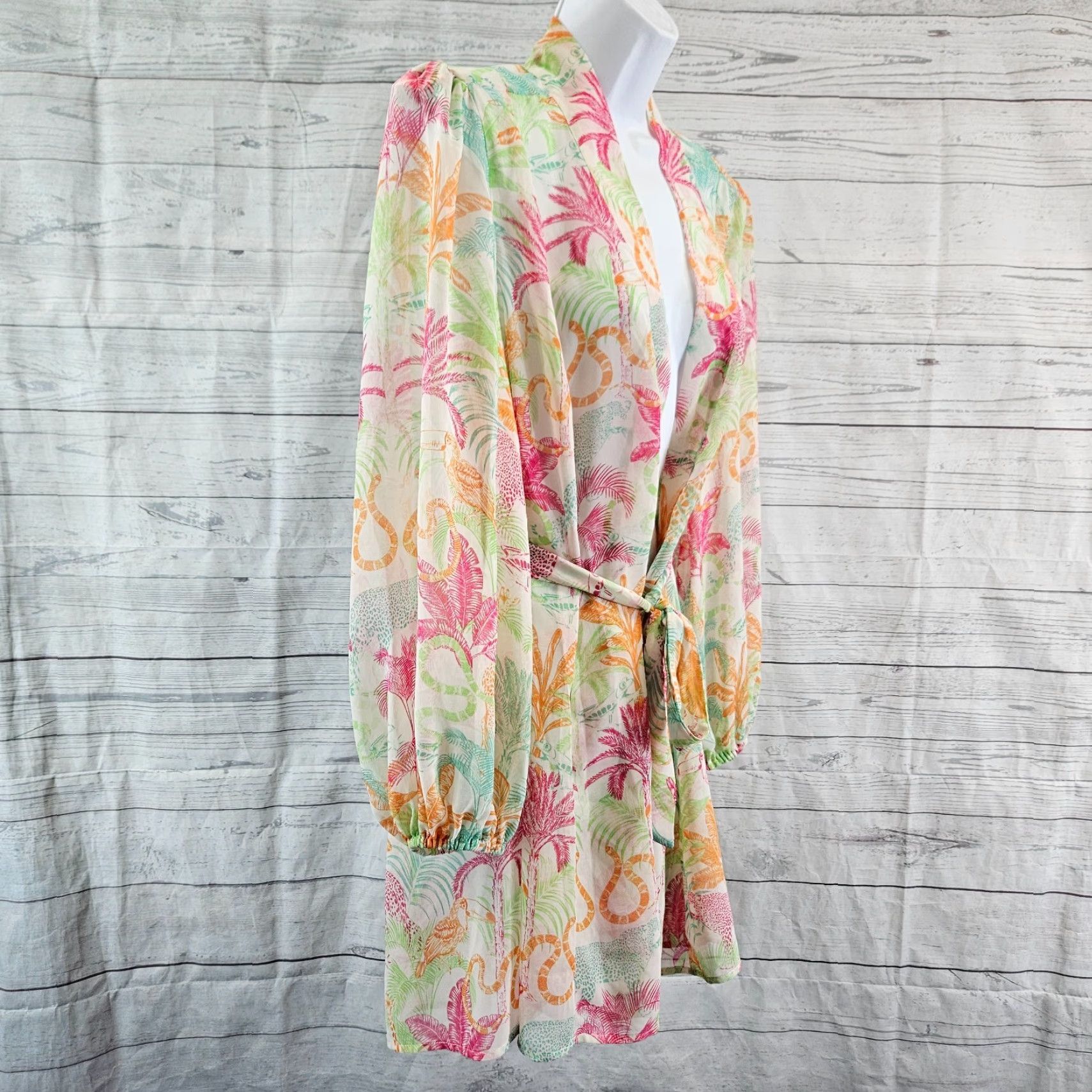 Vintage Cabi 6185 Womens Sunset Kimono Blouse Small Pink Green Sheer Long Sleeve Casual Womens Size S / US 4 / IT 40 - 3 Thumbnail
