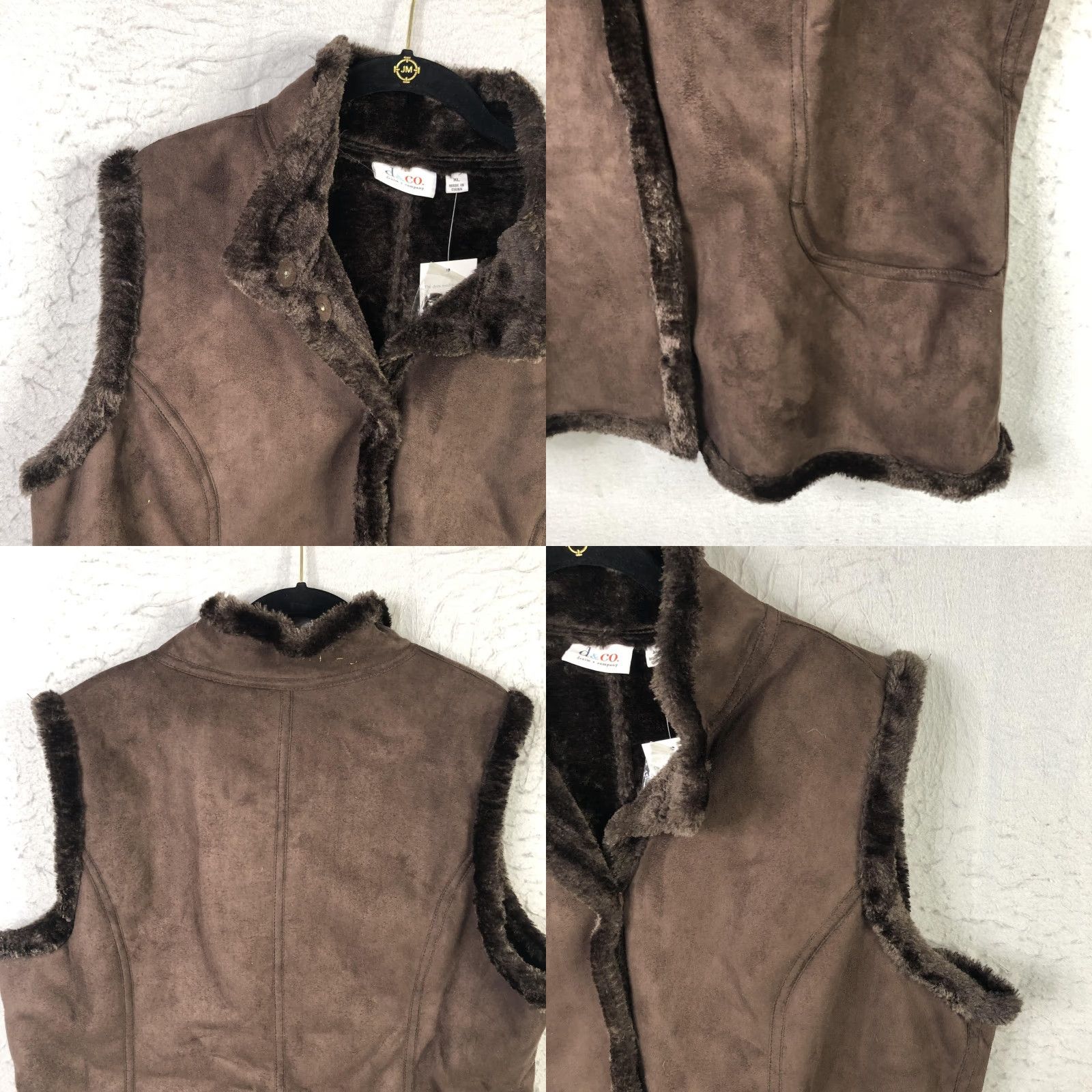 Denim & Co. Denim & Co Vest Womens XL Brown Faux Suede Faux Fur Sherpa Lined Snap Pockets Size XL / US 12-14 / IT 48-50 - 8 Thumbnail