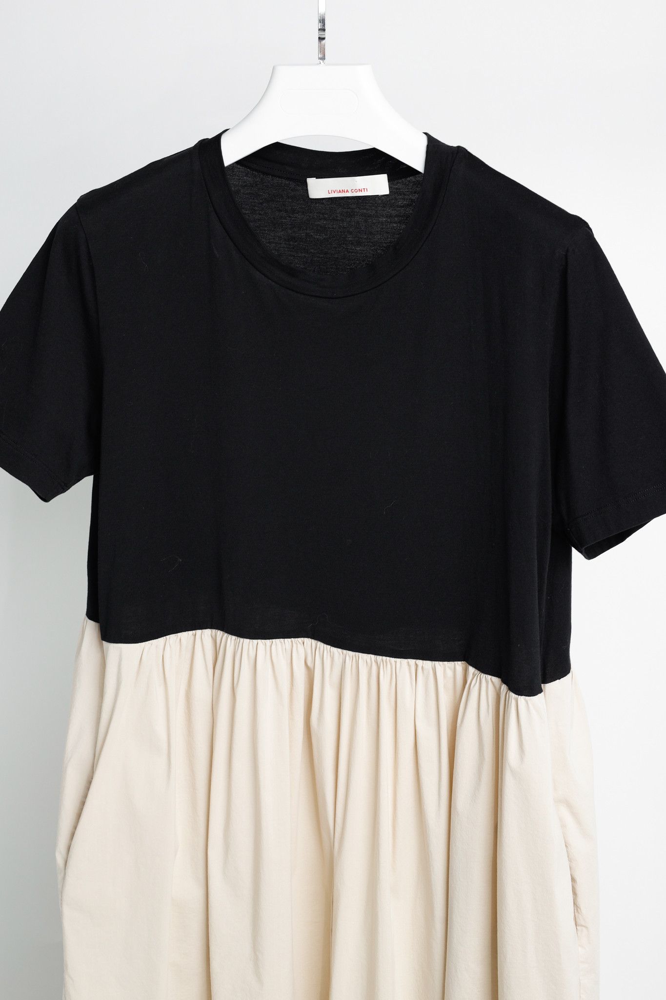 Other Liviana Conti Black & Beige Cotton T-Shirt Midi Dress Size L / US 10 / IT 46 - 3 Thumbnail