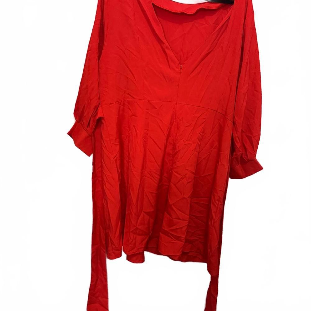 Designer Chic Red Dress with Puff Sleeves Size 4XL / US 24-26 - 3 Thumbnail