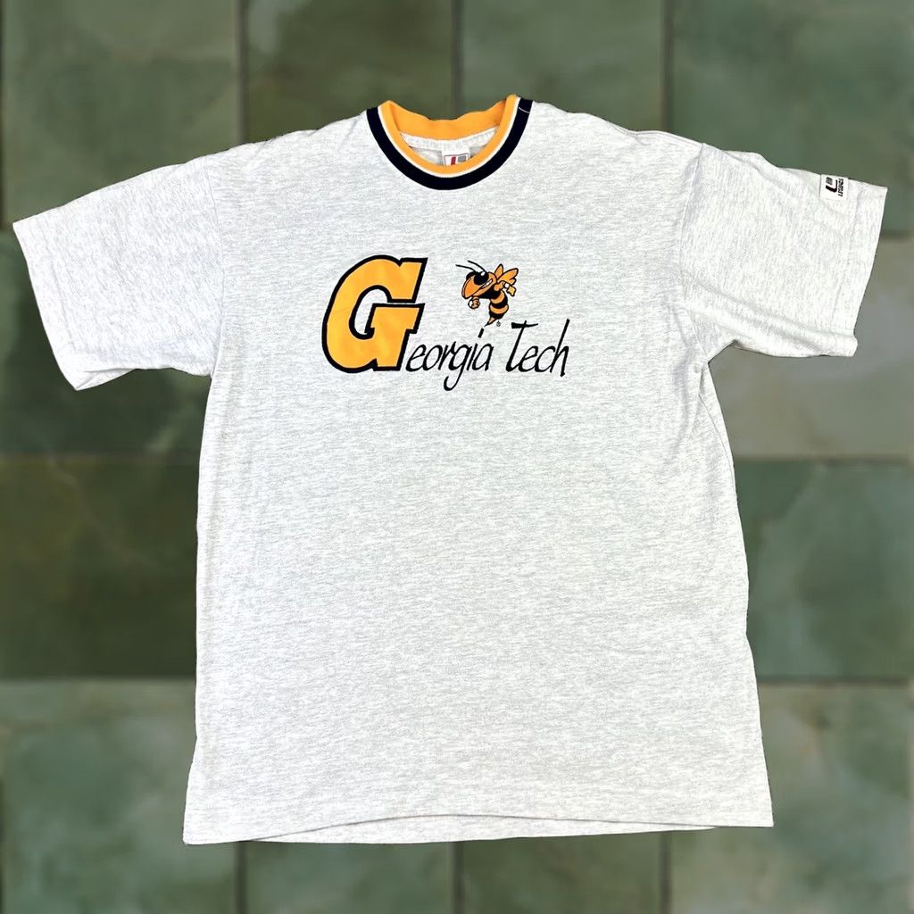 Vintage VINTAGE Georgia Tech Yellow Jackets Embroidered T-Shirt Medium Men Gray 100% Cotton Embroidered Logo Ringer 90s Size US M / EU 48-50 / 2 - 1 Thumbnail