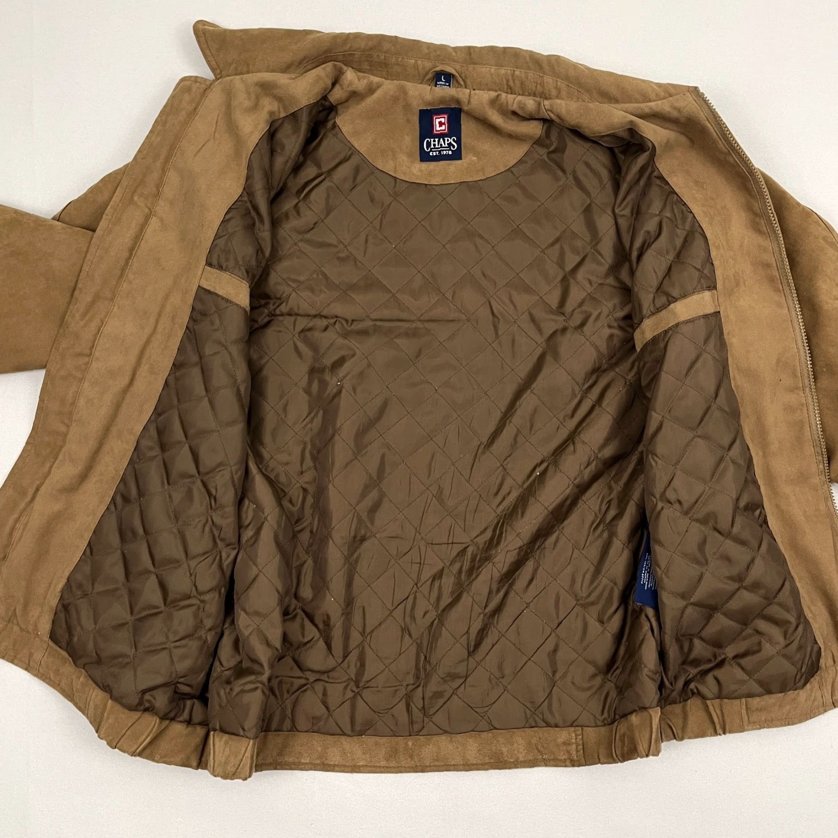 Chaps Chaps Jacket Mens L Brown Faux Suede Quilt Lined Grandpa Classic Bomber Full Zip Jacket Size US L / EU 52-54 / 3 - 7 Thumbnail