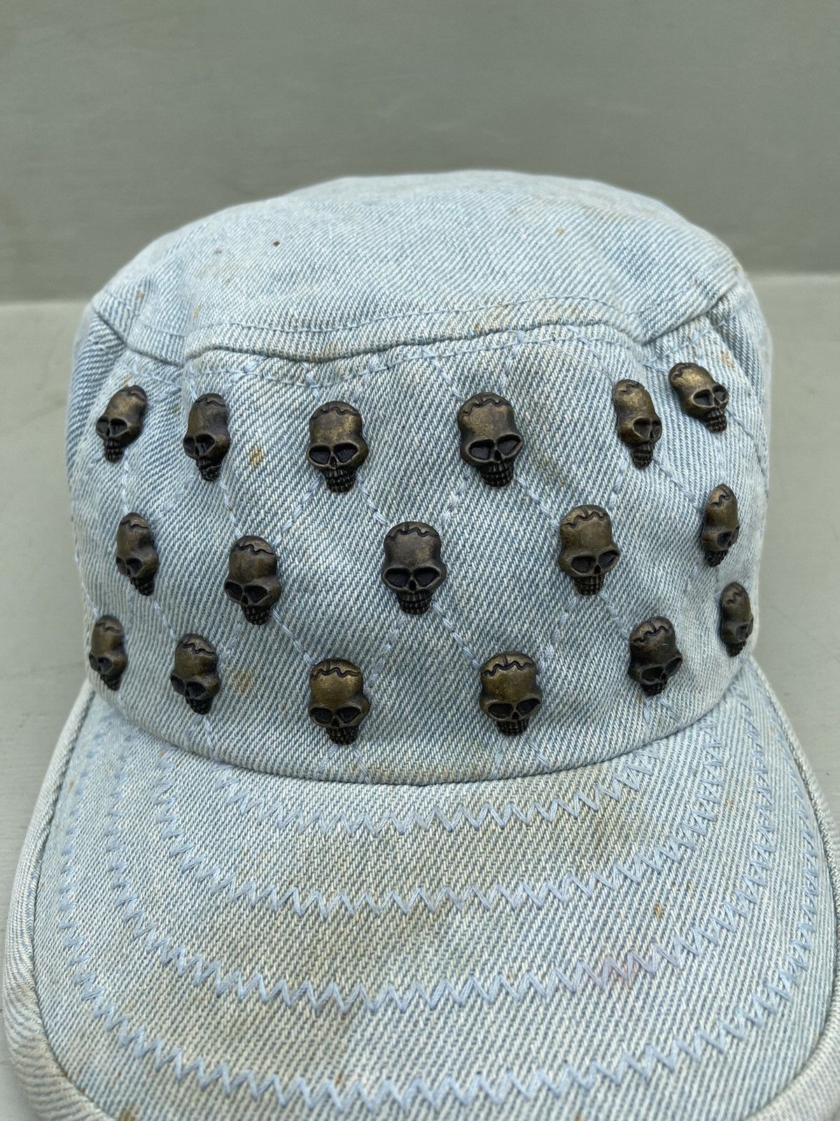 If Six Was Nine 2000s derun punk skull studded denim patrol hat Size ONE SIZE - 2 Thumbnail