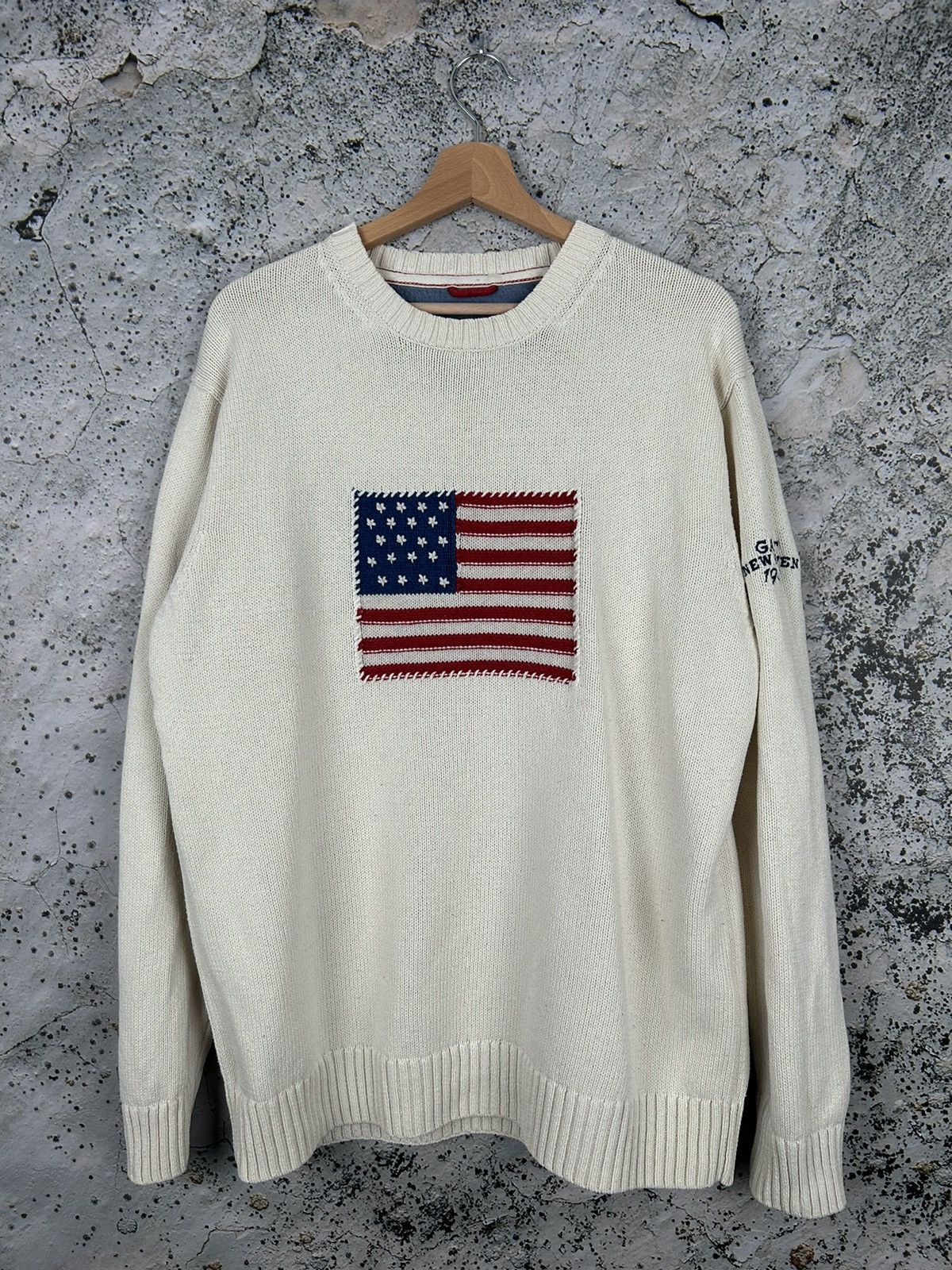 Vintage Vintage Gant USA Flag Knit Sweater Cream Hype 90s Rare | Grailed