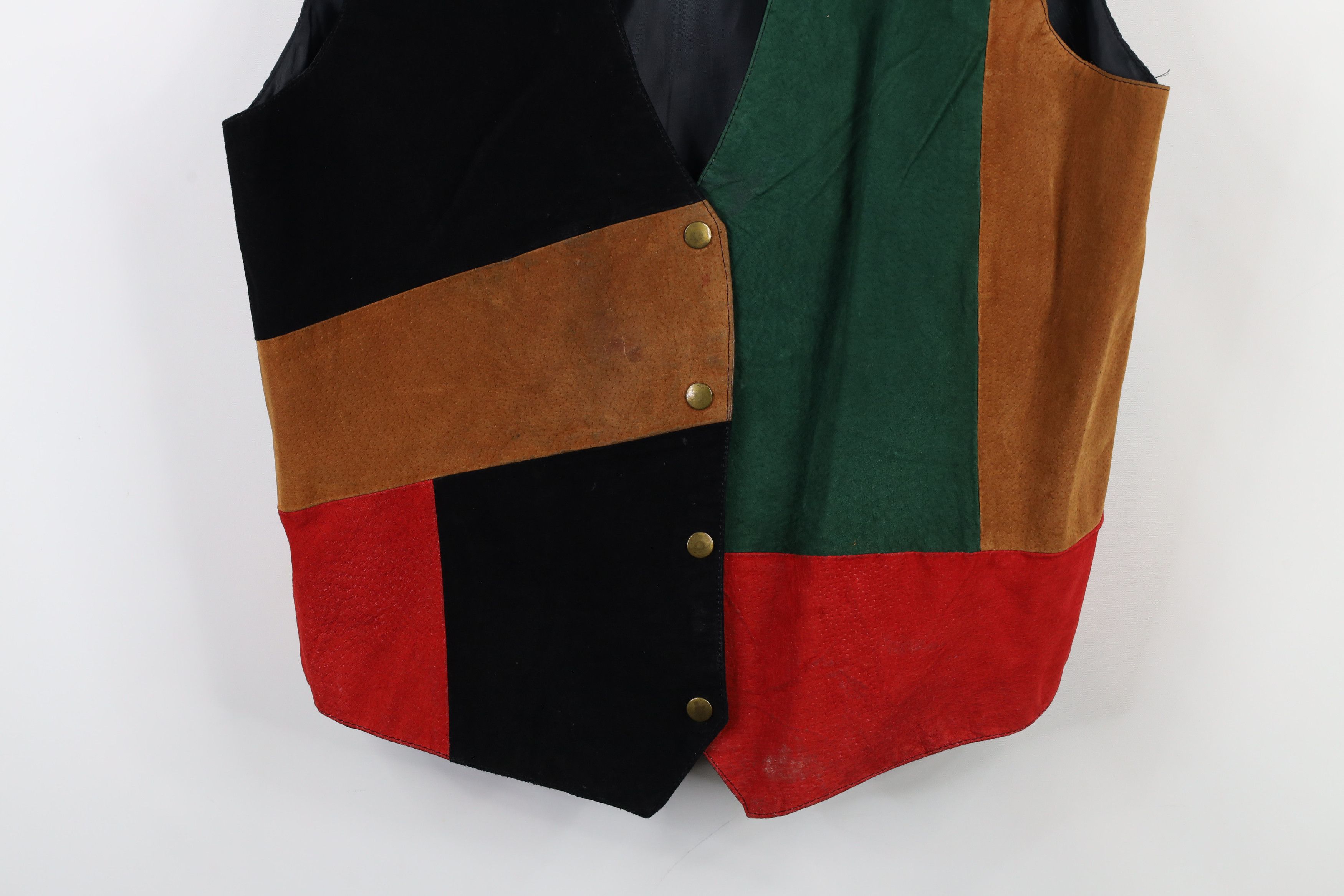 Vintage Vintage 90s Streetwear Rainbow Checkered Suede Leather Vest Size XL / US 12-14 / IT 48-50 - 3 Thumbnail