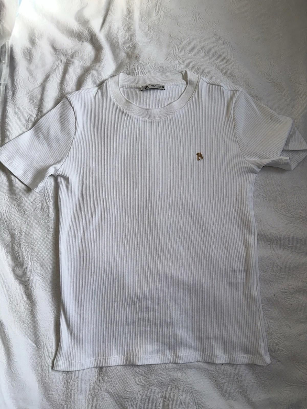 Zara ZARA white T-shirt with ZA logo Size S / US 4 / IT 40 - 1 Thumbnail