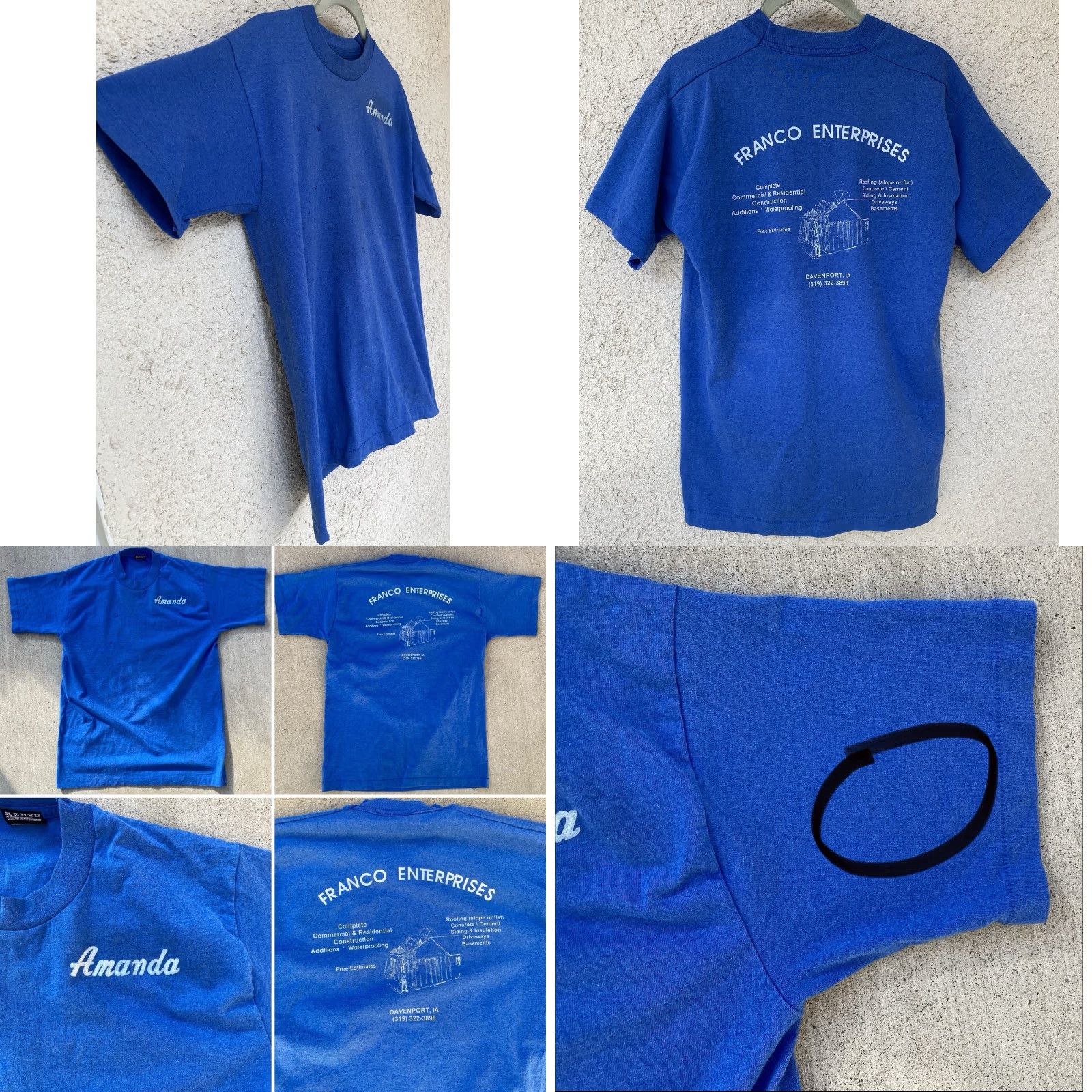 Fruit Of The Loom VINTAGE Amanda Name T Shirt 80S 90S Franco Enterprises Construction Distressed Shirt Men M Blue Size US M / EU 48-50 / 2 - 10 Thumbnail