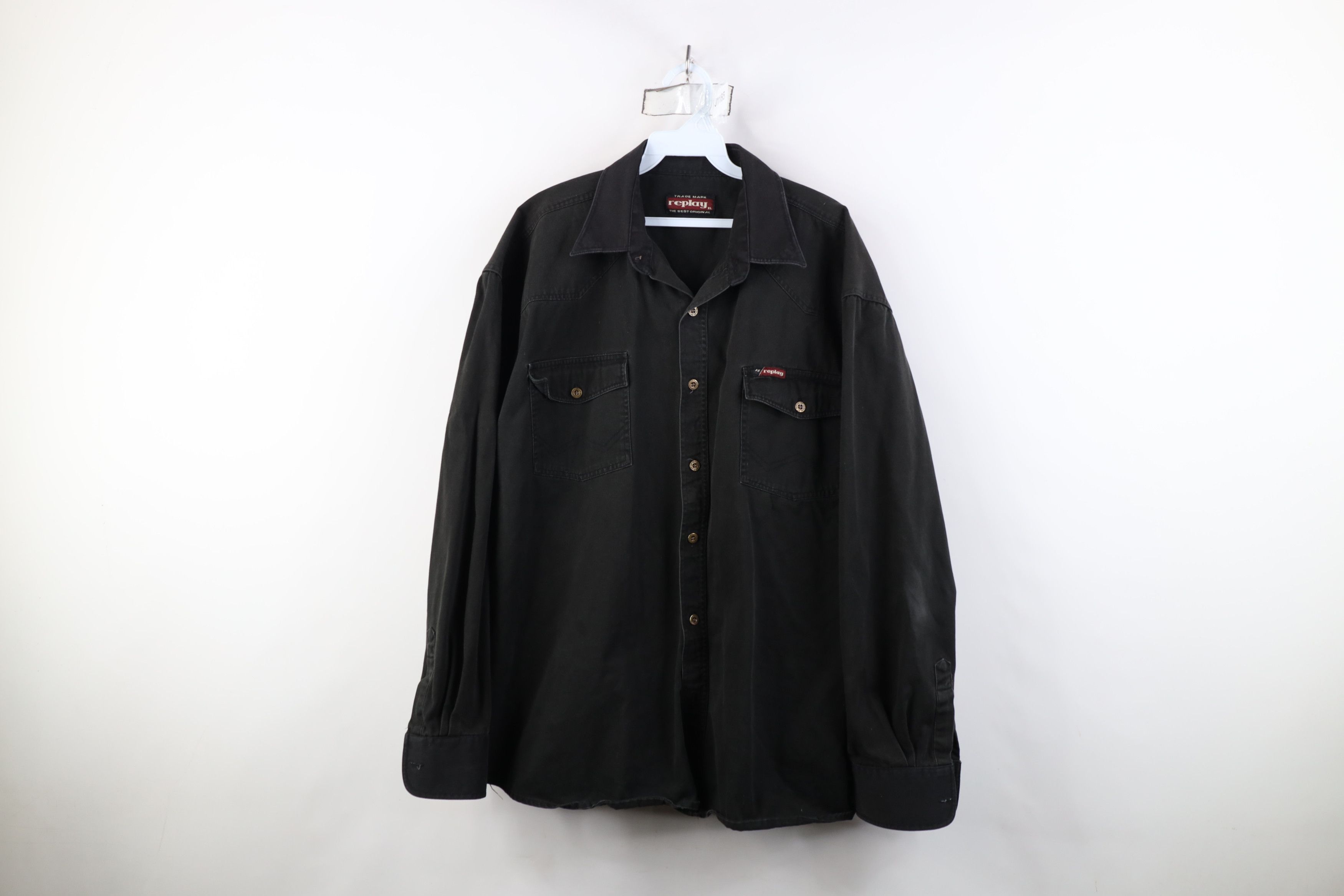 Vintage Vintage 90s Streetwear Western Denim Button Shirt Black Size US XL / EU 56 / 4 - 1 Thumbnail