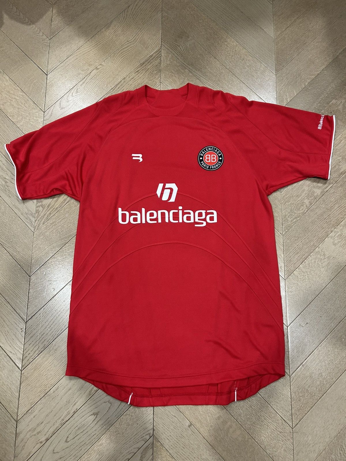Balenciaga RED & WHITE LOGO SOCCER T-SHIRT Size US XS / EU 42 / 0 - 1 Thumbnail