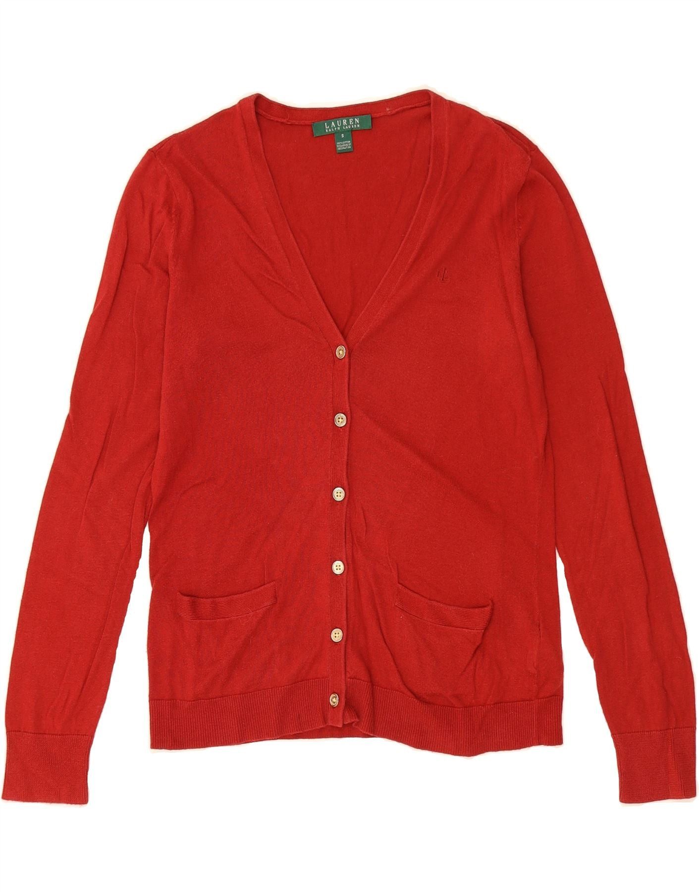 Ralph Lauren Womens Cardigan Sweater UK 10 Small Red Cotton Size S / US 4 / IT 40 - 1 Thumbnail