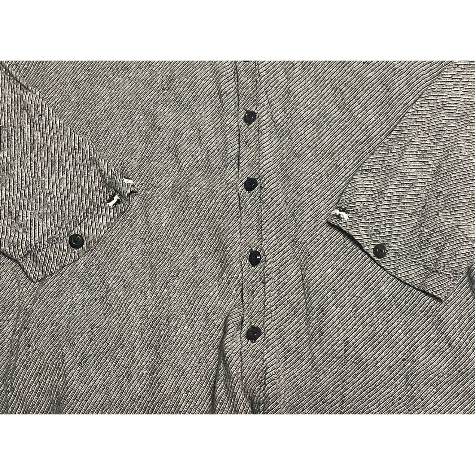 FLAX FLAX Shirt L Gray 100% Linen Button-Up Nautical Feminine Pockets Wrinkle-Resistant Classic Round Neck Long Sleeve Striped Designer Womens Size L / US 10 / IT 46 - 2 Thumbnail