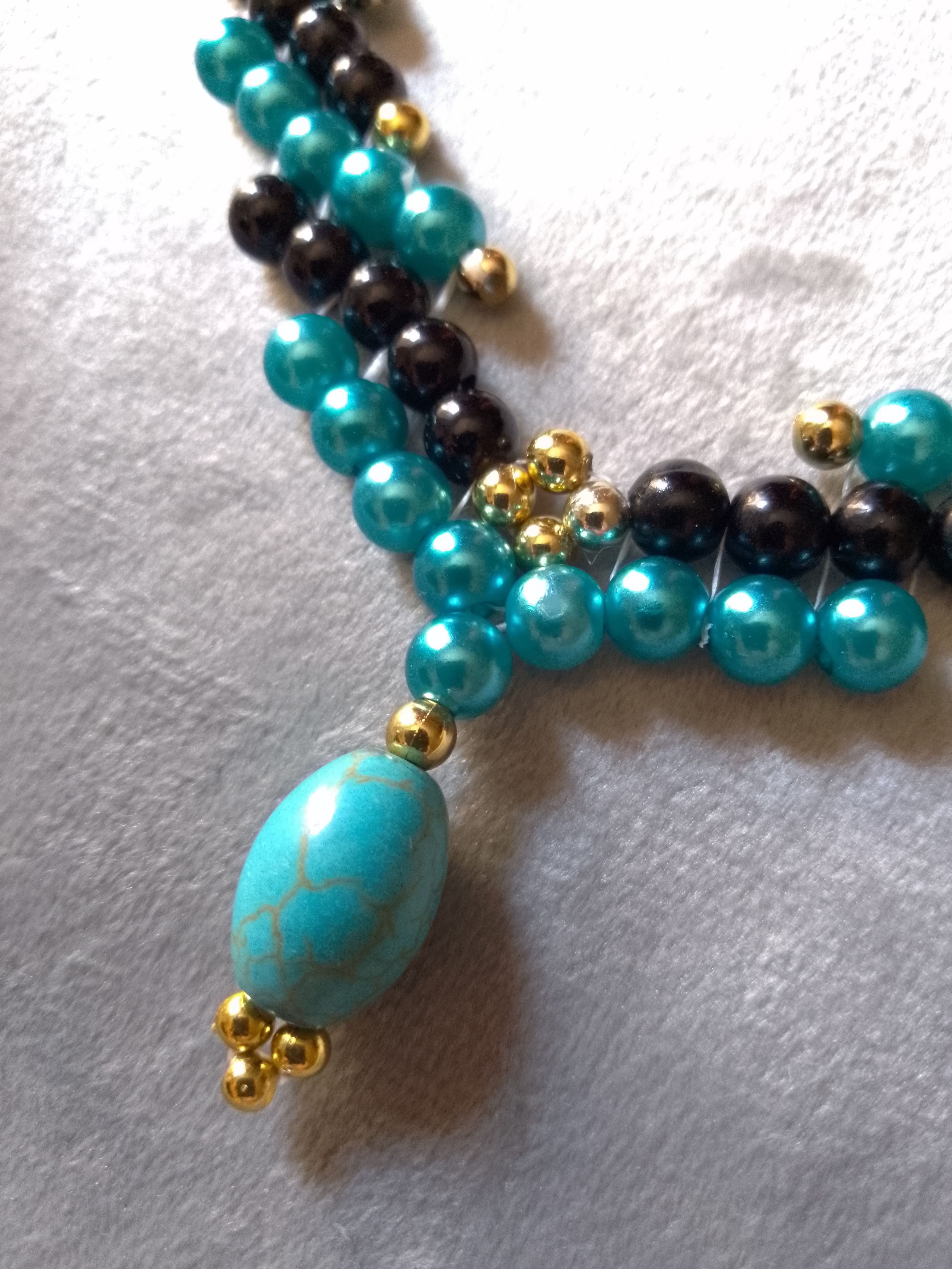 Handmade Necklace pearls choker with turquoise pendant gemstone Size ONE SIZE - 8 Thumbnail
