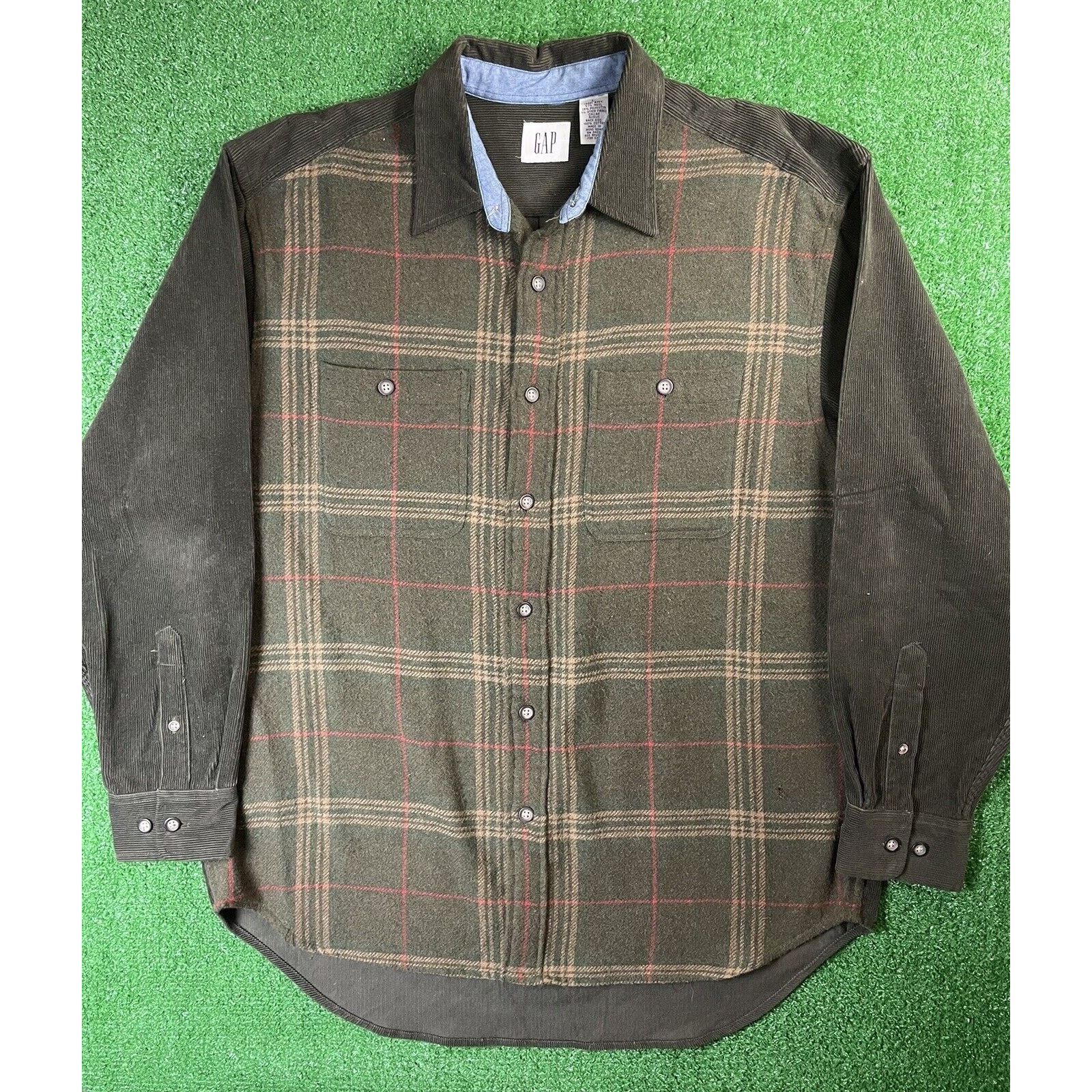 Gap Vintage 90s GAP Wool Corduroy Green Large Flannel Over Shirt Size US L / EU 52-54 / 3 - 3 Thumbnail