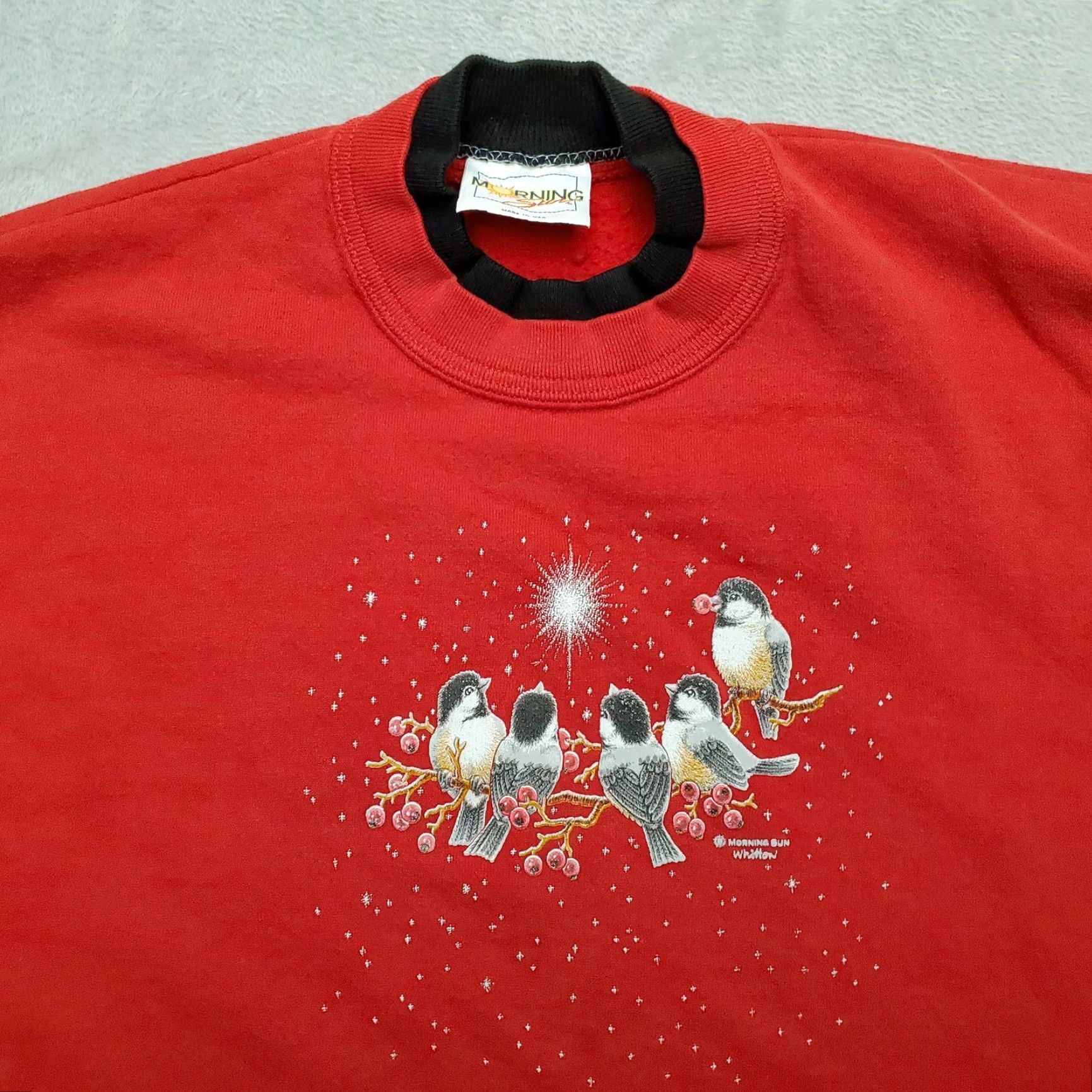 Vintage VINTAGE Morning Sun Crewneck Womens L Red Christmas Chickadee USA 80s Grannycore Shirt/Sweater Size L / US 10 / IT 46 - 2 Thumbnail