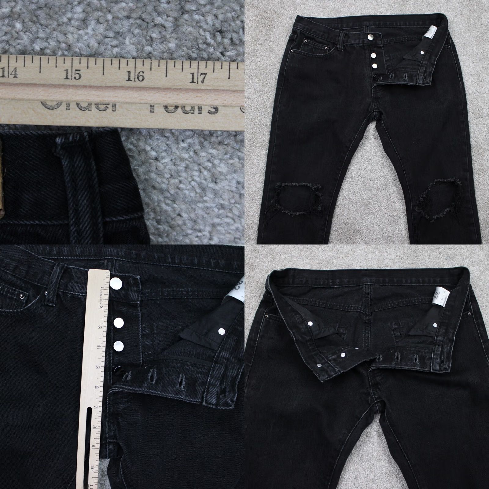 MNML MNML Jeans Mens 32 Black Distressed Button Fly Cotton/Polyester Inseam 32" Jeans Size US 32 / EU 48 - 8 Thumbnail