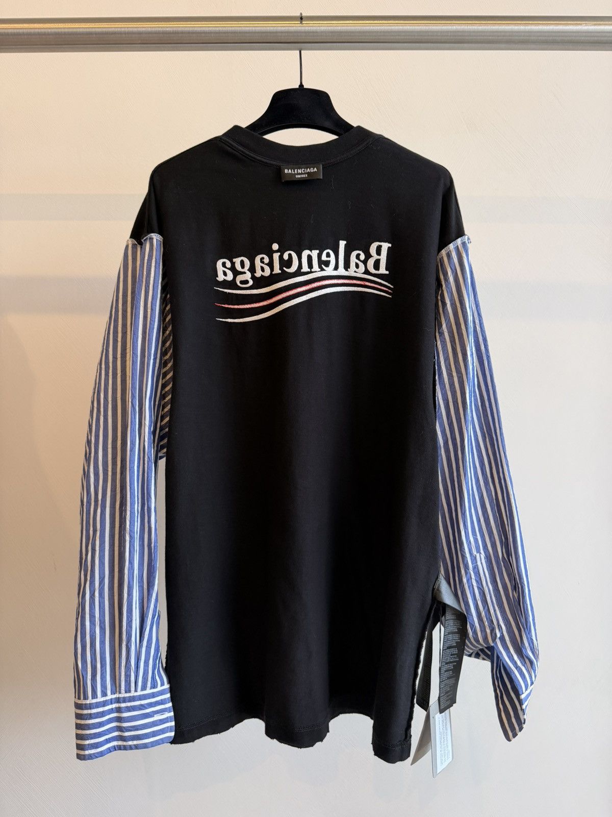 Balenciaga Balenciaga Political Campaign Long T-Shirt Black/Blue Stripe Size US S / EU 44-46 / 1 - 6 Thumbnail