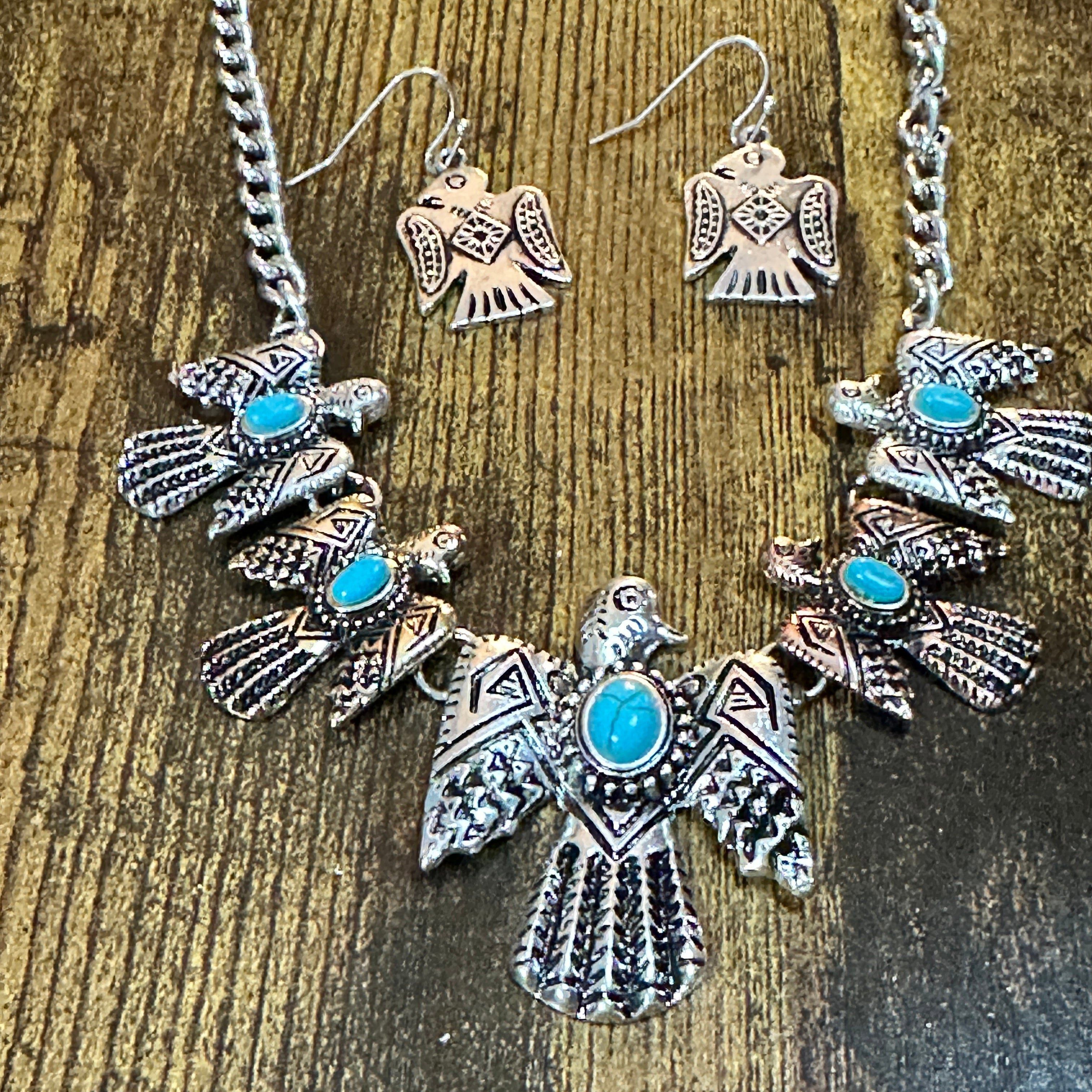 Other Tritone Metal Native Thunderbird Necklace and Earrings Set Size ONE SIZE - 1 Thumbnail