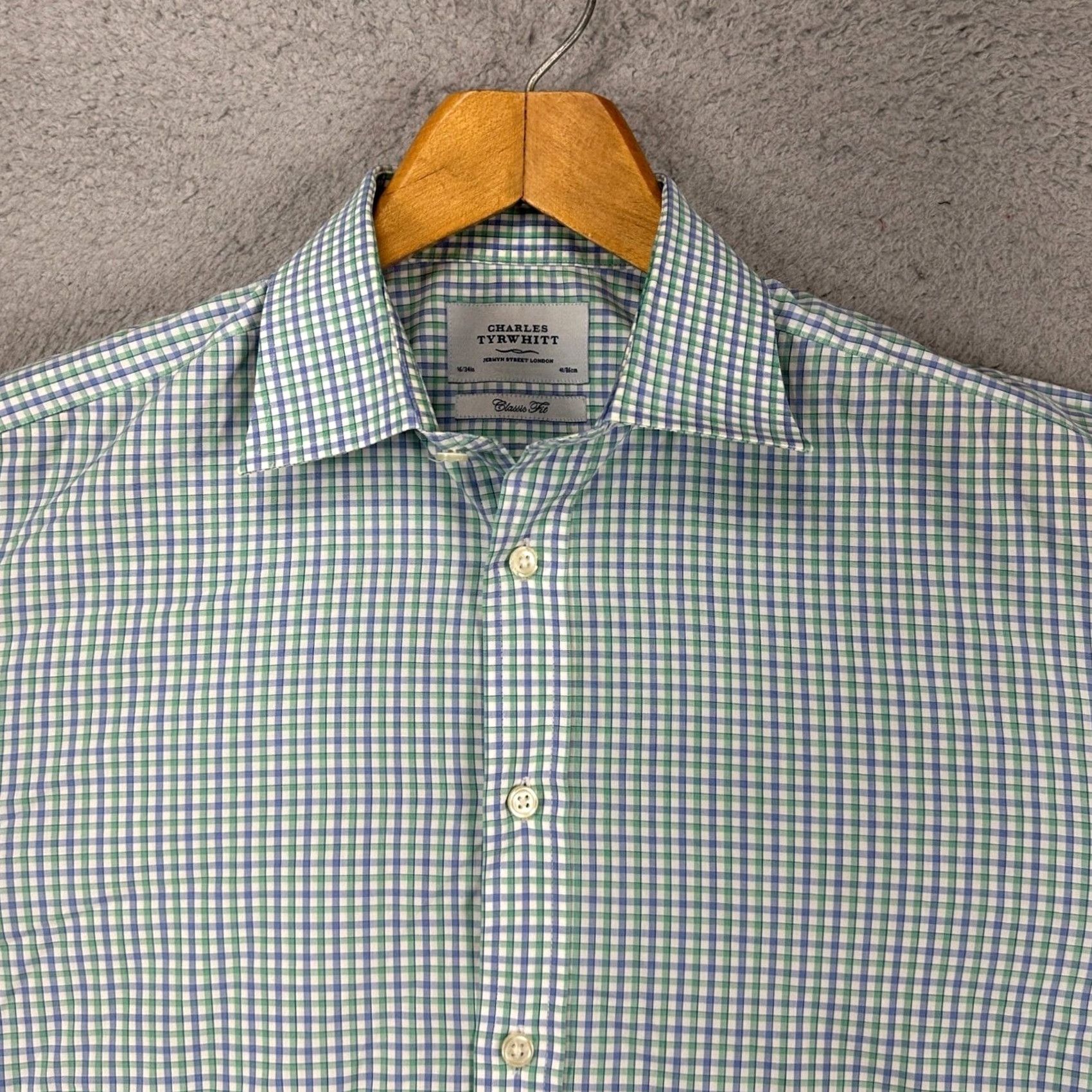 Charles Tyrwhitt Charles Tyrwhitt Dress Shirt Mens 16-34 Blue Green Plaid Classic Fit Long Sleeve Shirt(16) Mens Size 42R - 2 Thumbnail