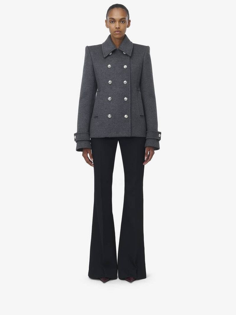 Alexander McQueen o1srvl11e0226 Tailored Peacoat In Grey Size L / US 10 / IT 46 - 3 Thumbnail