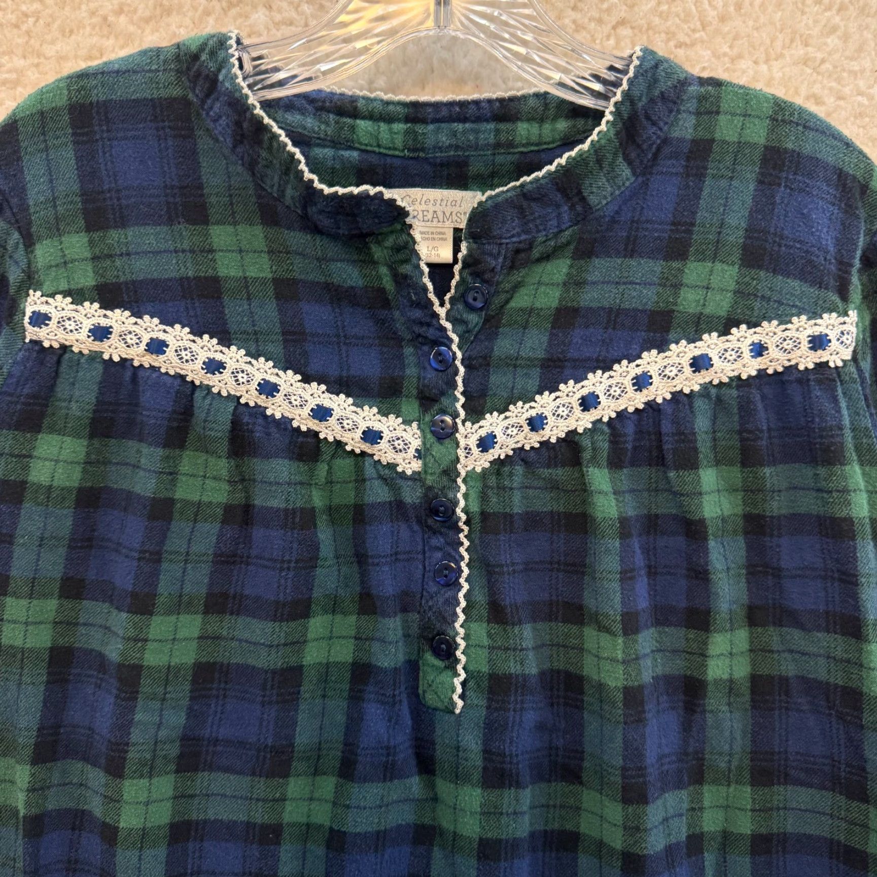 Vintage VINTAGE Y2K Night Gown Pajama Sleep Dress L Navy Green Plaid Cottagecore Celestial Dreams Cotton Slip Womens Size L / US 10 / IT 46 - 3 Thumbnail