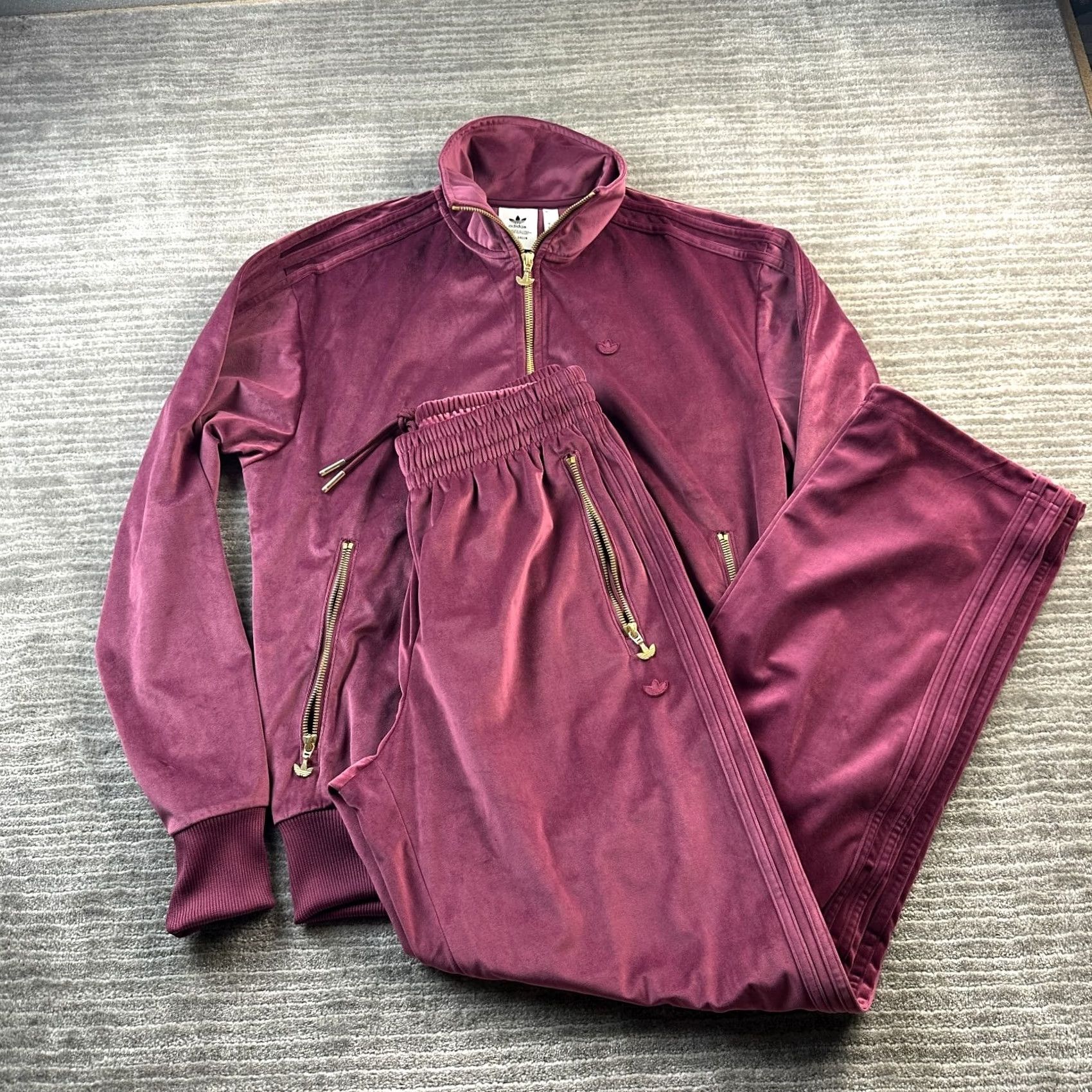 Adidas Adidas Sweatsuit Mens Small Velour 2PC Jacket Pants Set Firebird Originals Track Jacket Pockets Logo Red Regular Cotton Polyester Zippered N/A Size 36R - 2 Thumbnail