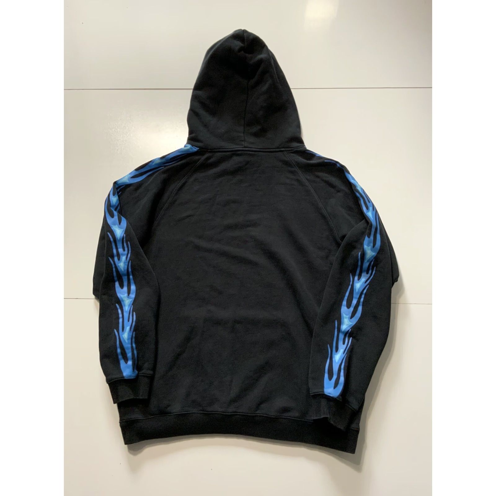 Vintage VIBRATE V8 Blue Flames Heavyweight French Terry Black Pullover Hoodie XL Mens Size US XL / EU 56 / 4 - 2 Thumbnail