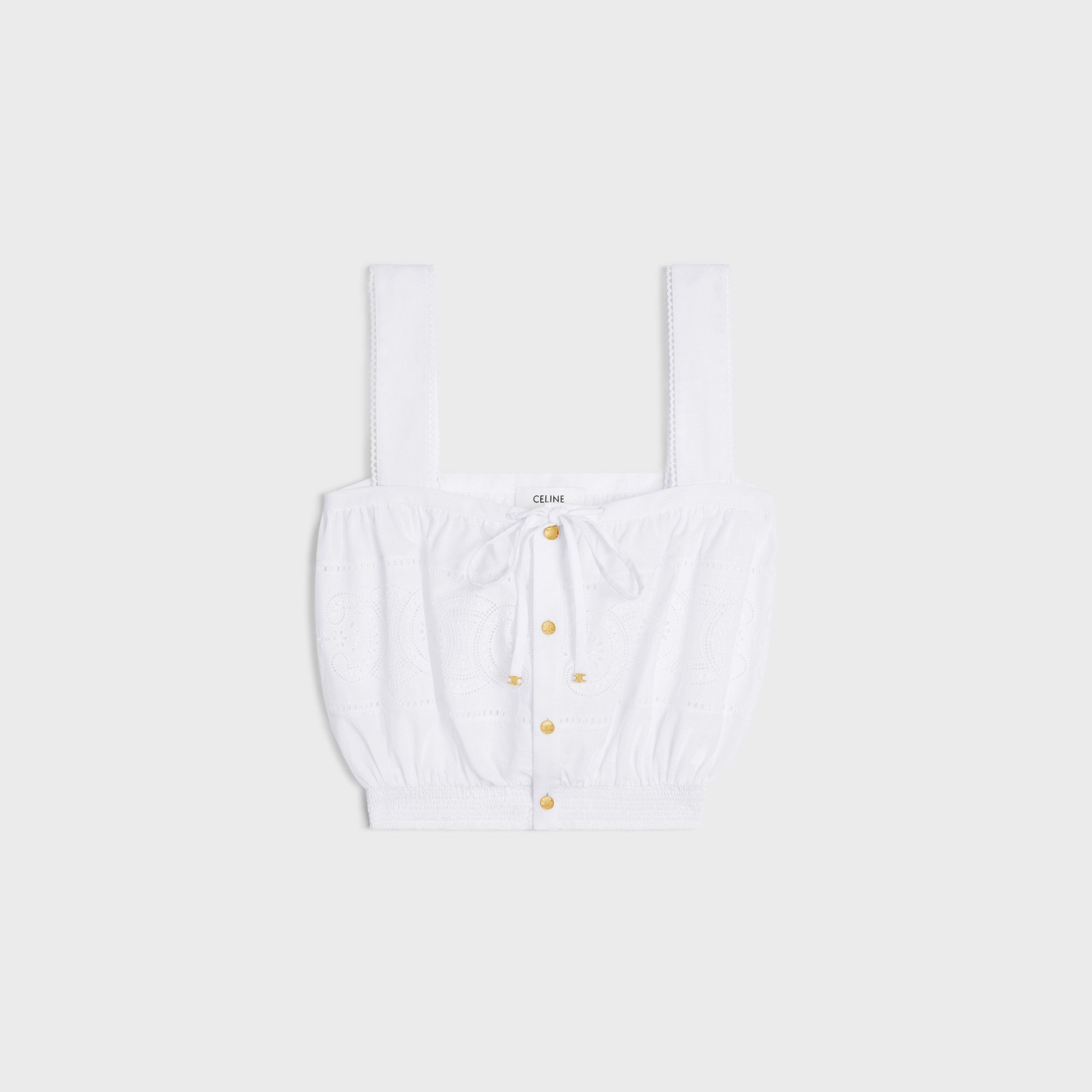 Celine o1bcso1str0724 Crop Top Smock Brod Baptiste Coton in White Size XXS / US 00 / IT 34 - 1 Thumbnail