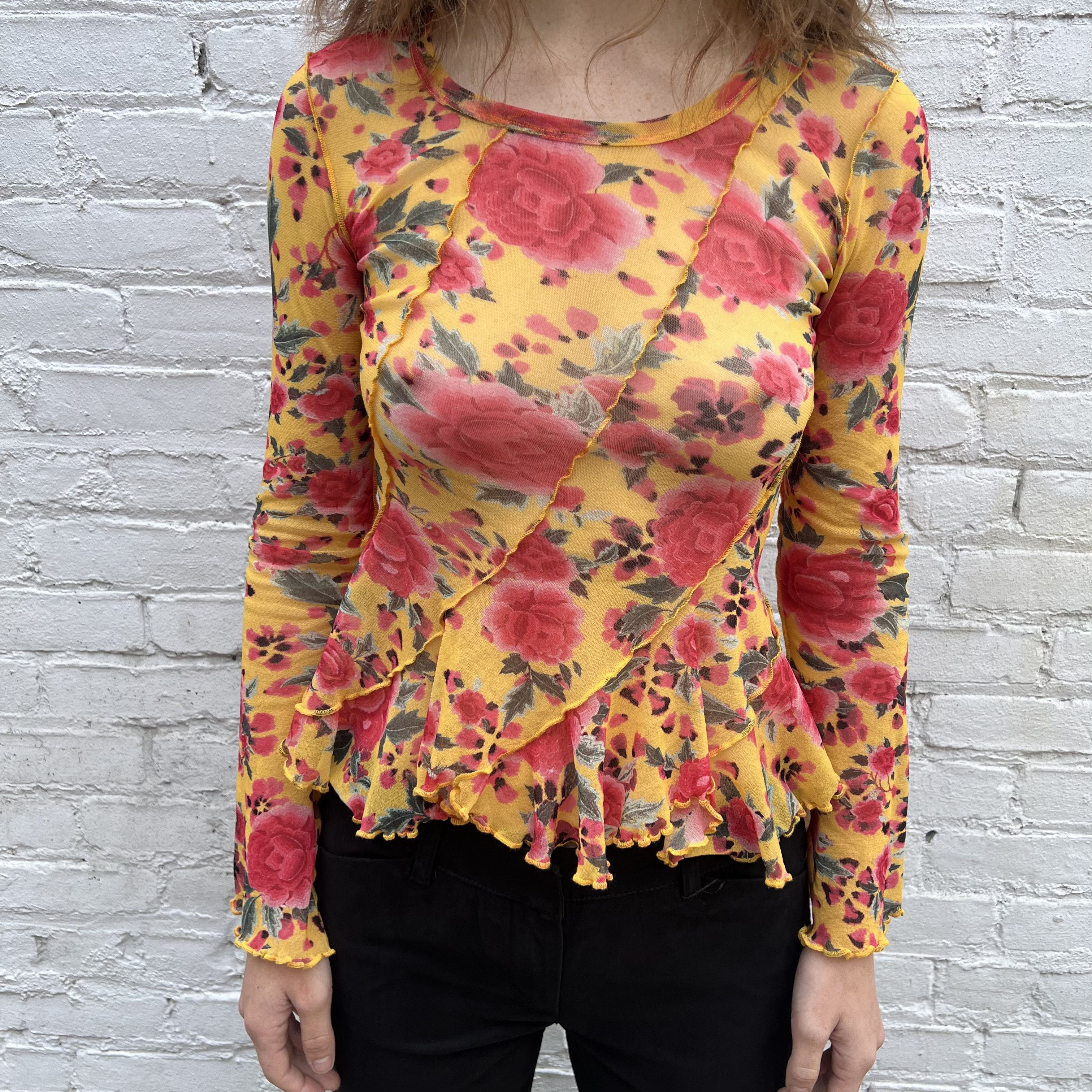 image of Jean Paul Gaultier Soleil Sheer Long Sleeve Top in Floral, Women's (Size XS)