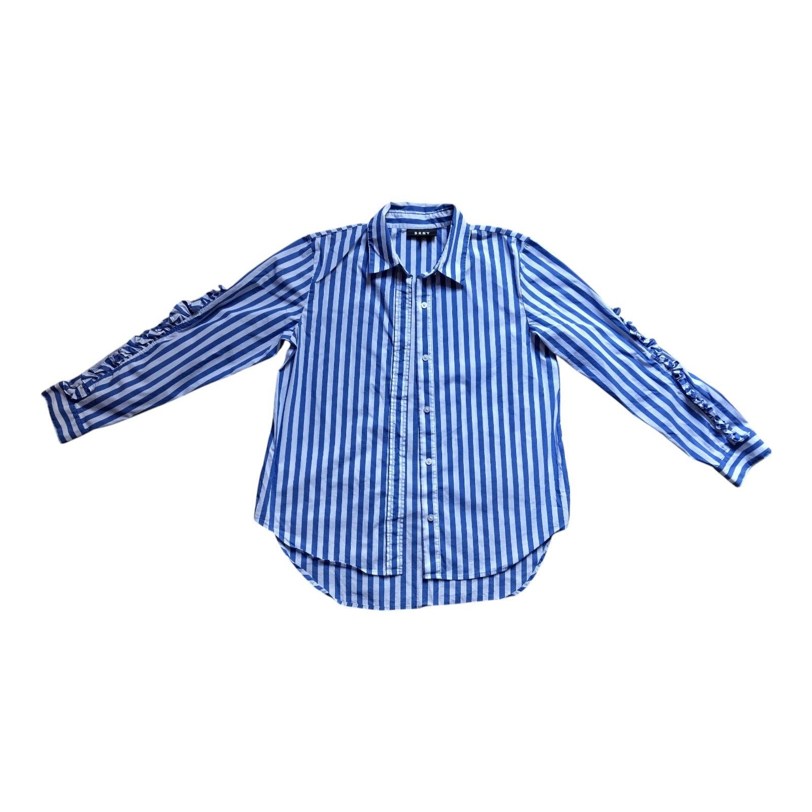DKNY Women's DKNY Blue/White Striped Ruffle Sleeve Button Down Size M / US 6-8 / IT 42-44 - 1 Thumbnail