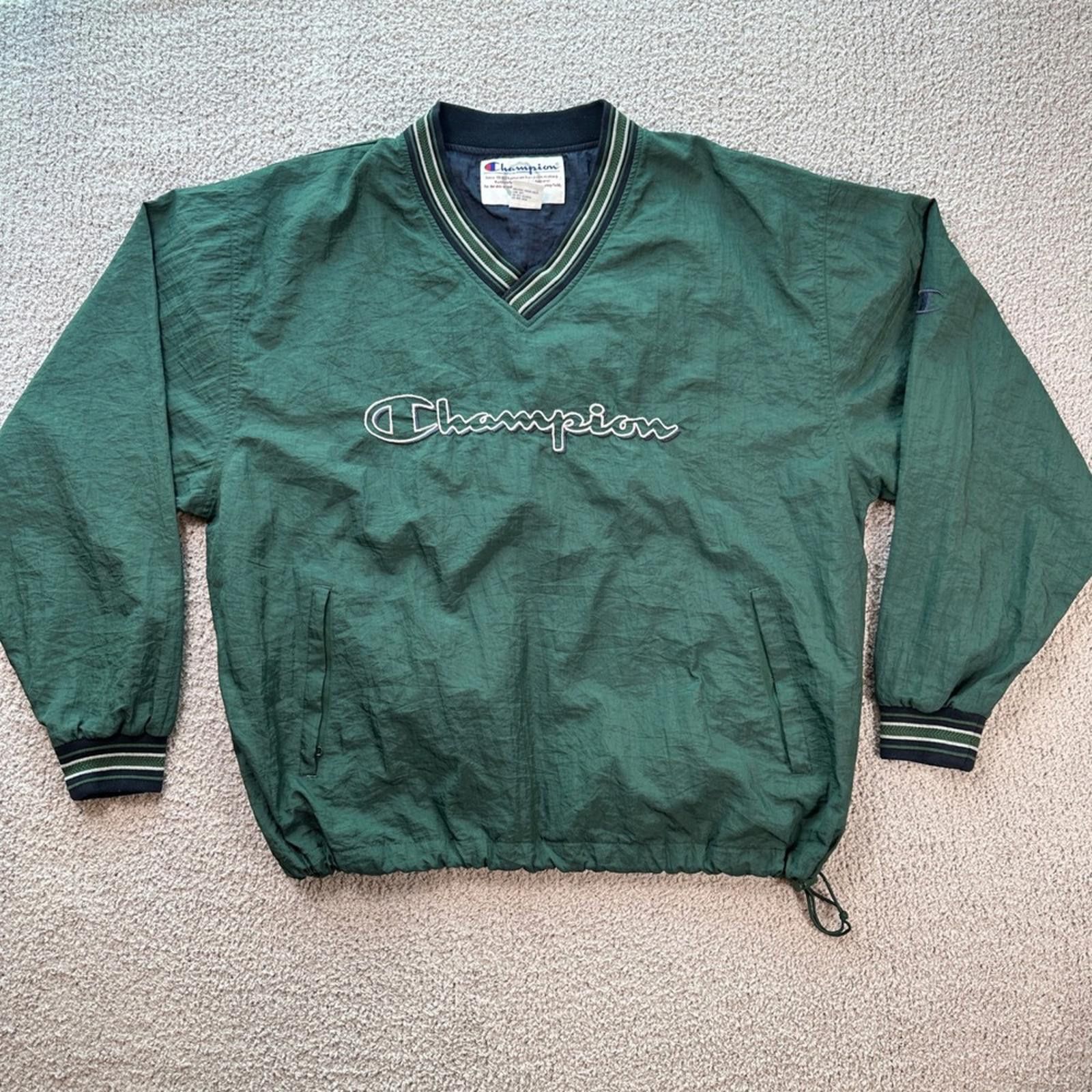 Champion Vintage Champion Mens Pullover Track Jacket XL Green V Neck Size US XL / EU 56 / 4 - 1 Thumbnail