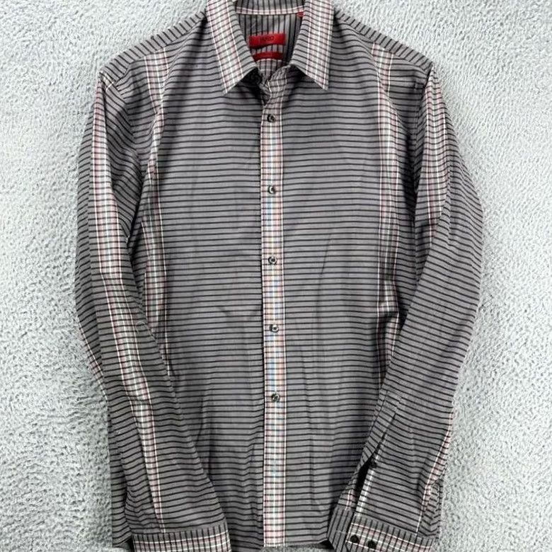 Hugo Boss HUGO BOSS Shirt Mens Large Grey Pinstripe Slim Fit Button Up Long Sleeve Size US L / EU 52-54 / 3 - 3 Thumbnail