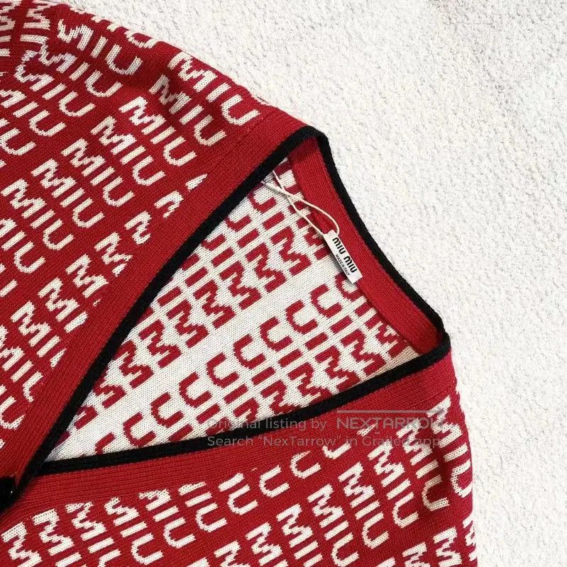 Miu Miu Miu Miu Red Wool Cardigan with Logo Print . Size XXS / US 00 / IT 34 - 3 Thumbnail