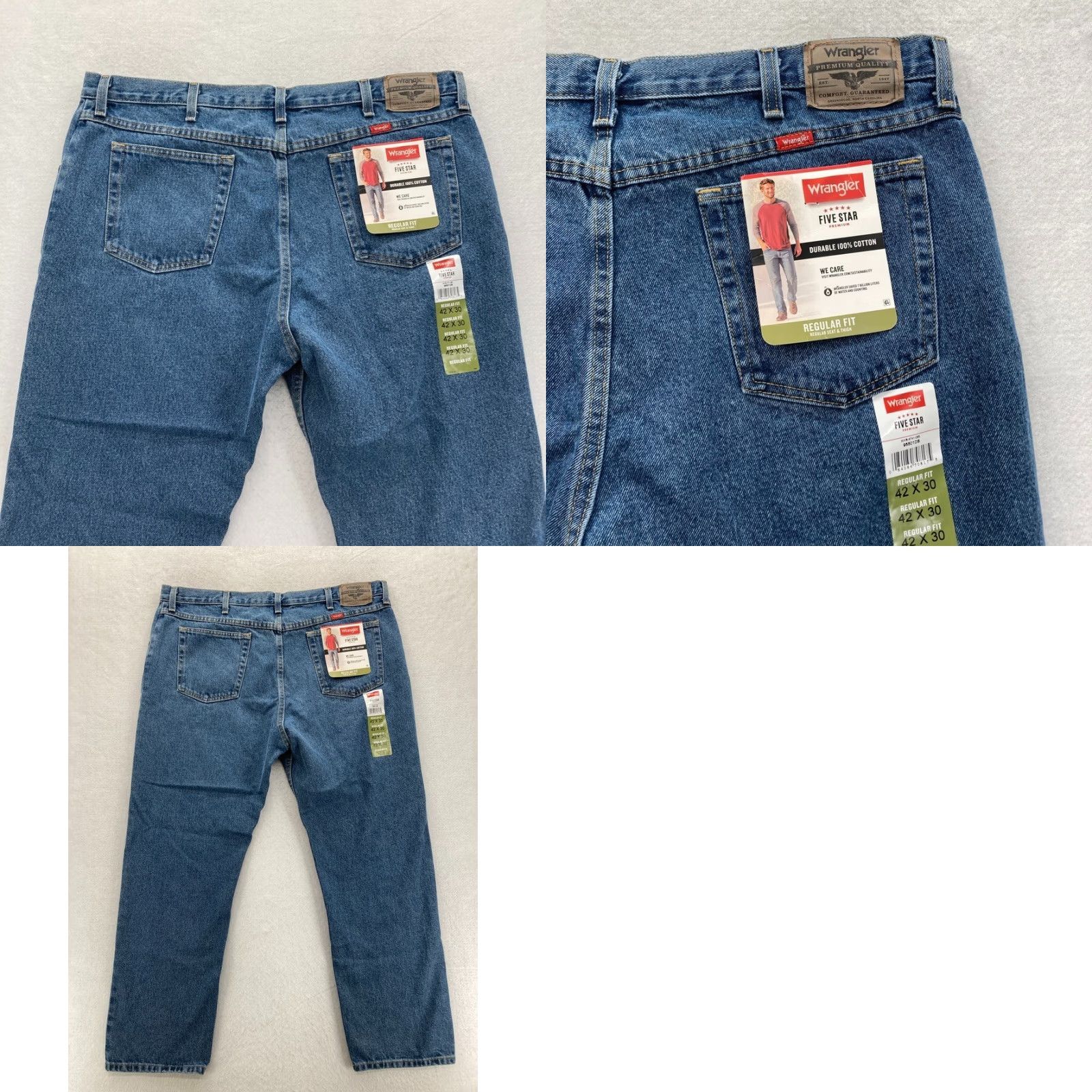 Wrangler Wrangler Premium Five Star Jeans Mens 42x30 Medium Wash Blue Denim Straight Leg Denim Jeans Size US 42 / EU 58 - 8 Thumbnail