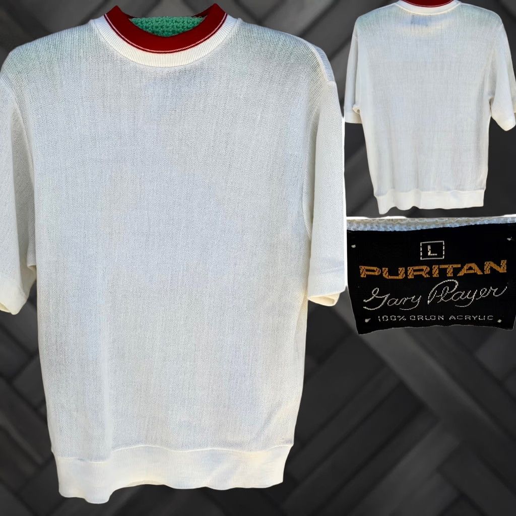 Vintage VINTAGE Puritan Gary Player golf short sleeve sweater mock neck mod Size L Shirt Adults Ivory 1960s GoGo Mens Size US L / EU 52-54 / 3 - 1 Thumbnail