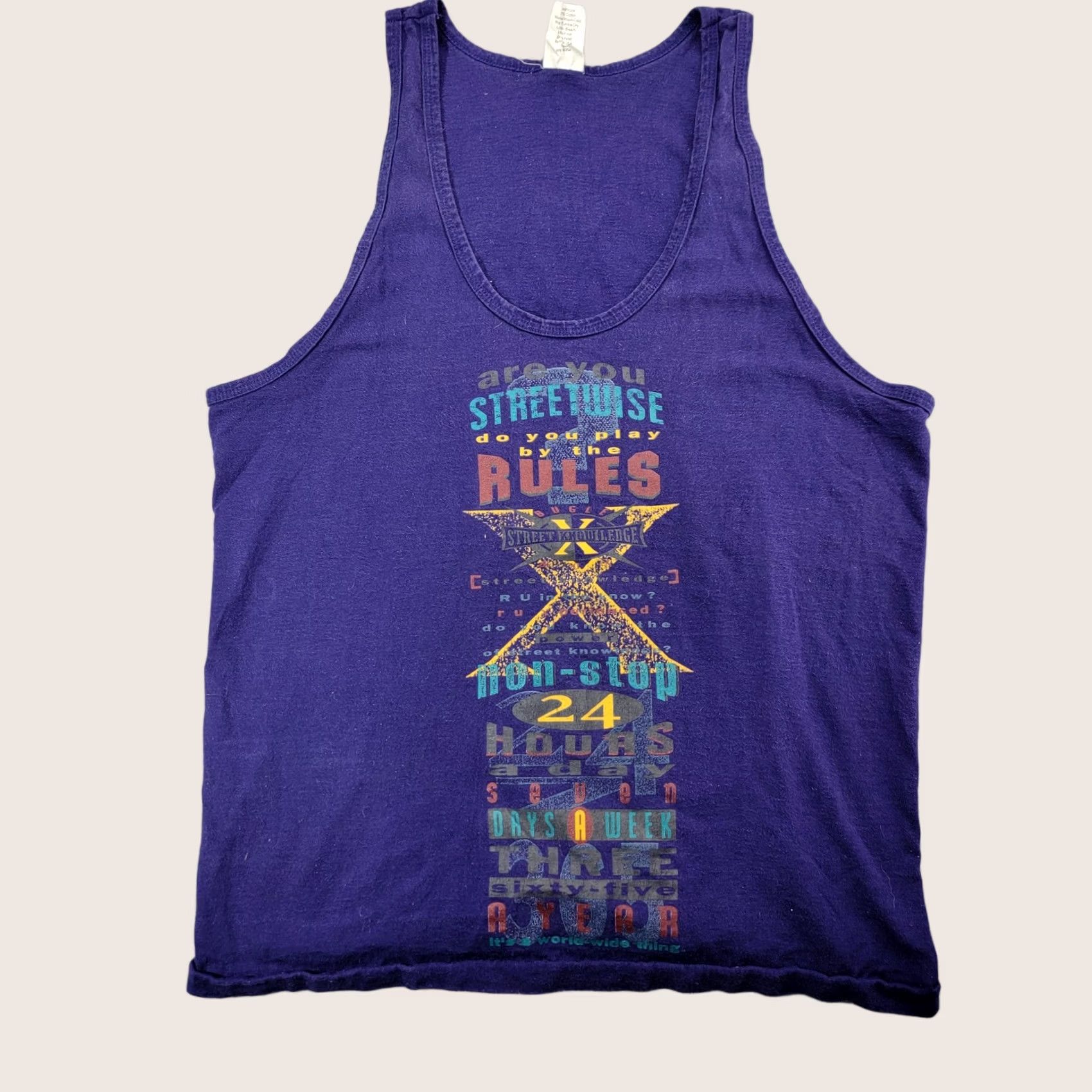 Vintage VINTAGE Muscle Boy Tank Top Shirt Mens Large Purple Streetwise 90s Streetwear Graphic Print Sleeveless T-Shirt Mens Large Purple 90s Size US L / EU 52-54 / 3 - 1 Thumbnail