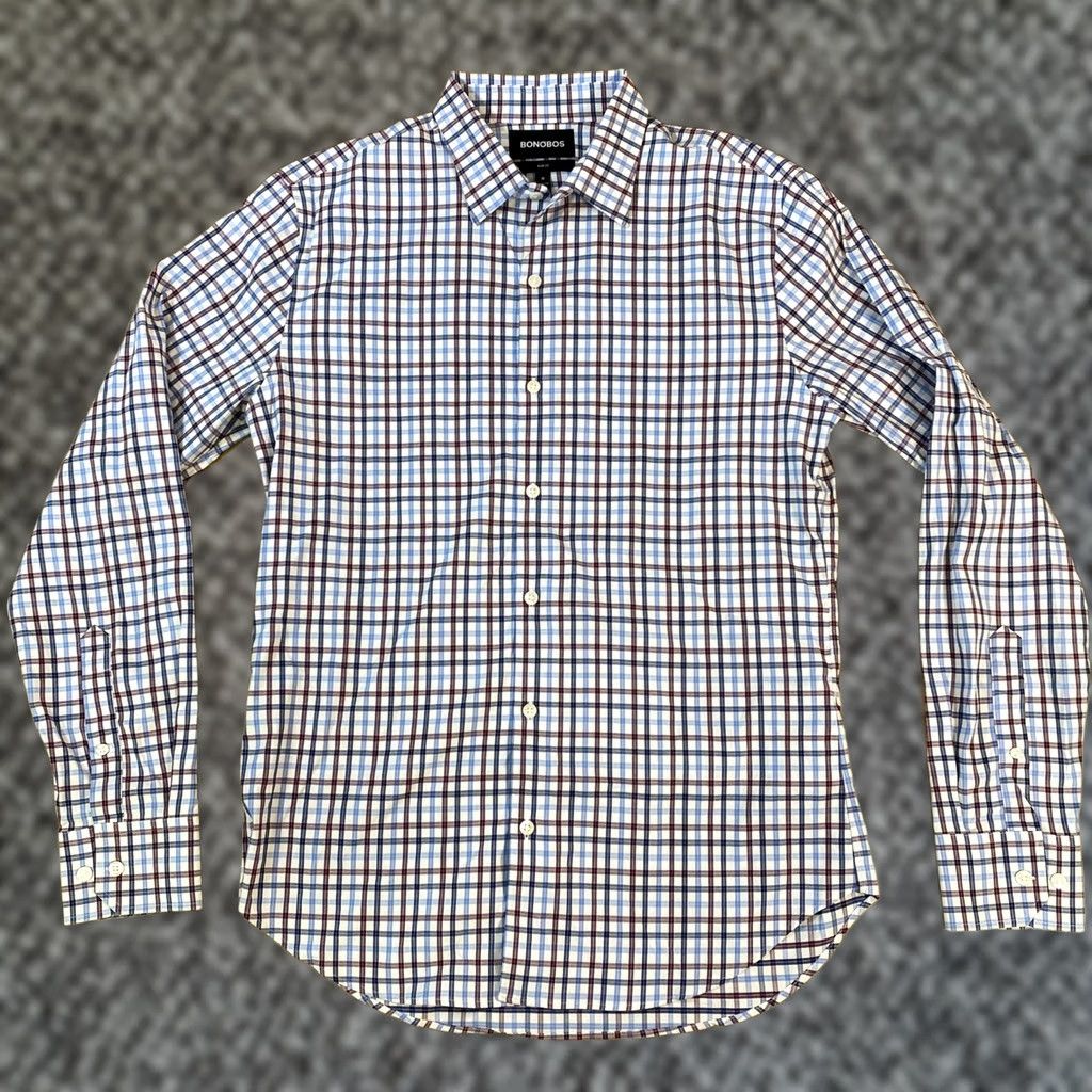 Bonobos Bonobos Button-Up Shirt Mens M Slim Fit Performance Nylon Stretch Plaid Blue Size US M / EU 48-50 / 2 - 1 Thumbnail