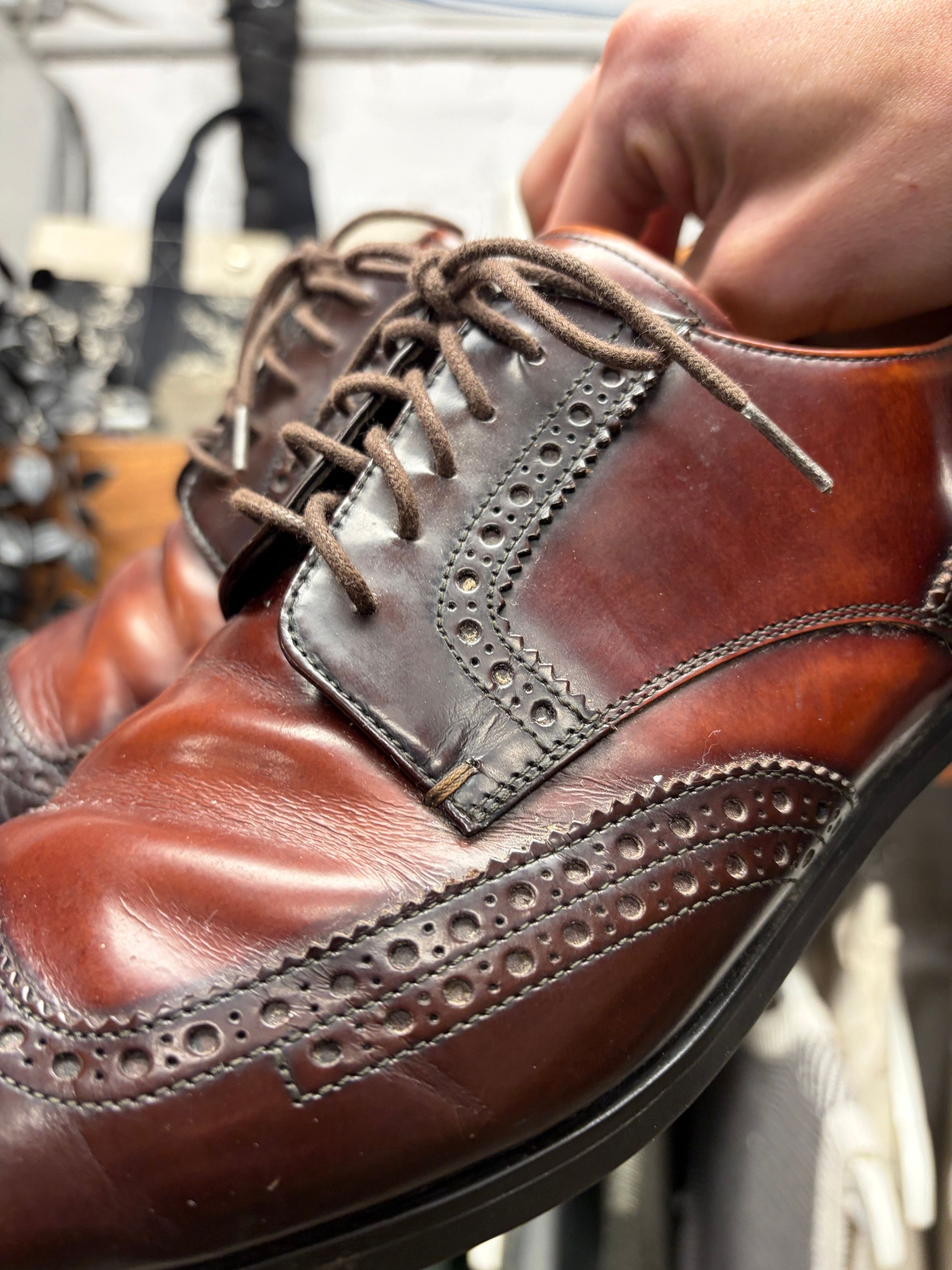 Prada Prada Wingtip Brogue Leather Oxford Shoes with Natural Brown Patina Size US 10 / EU 43 - 2 Thumbnail