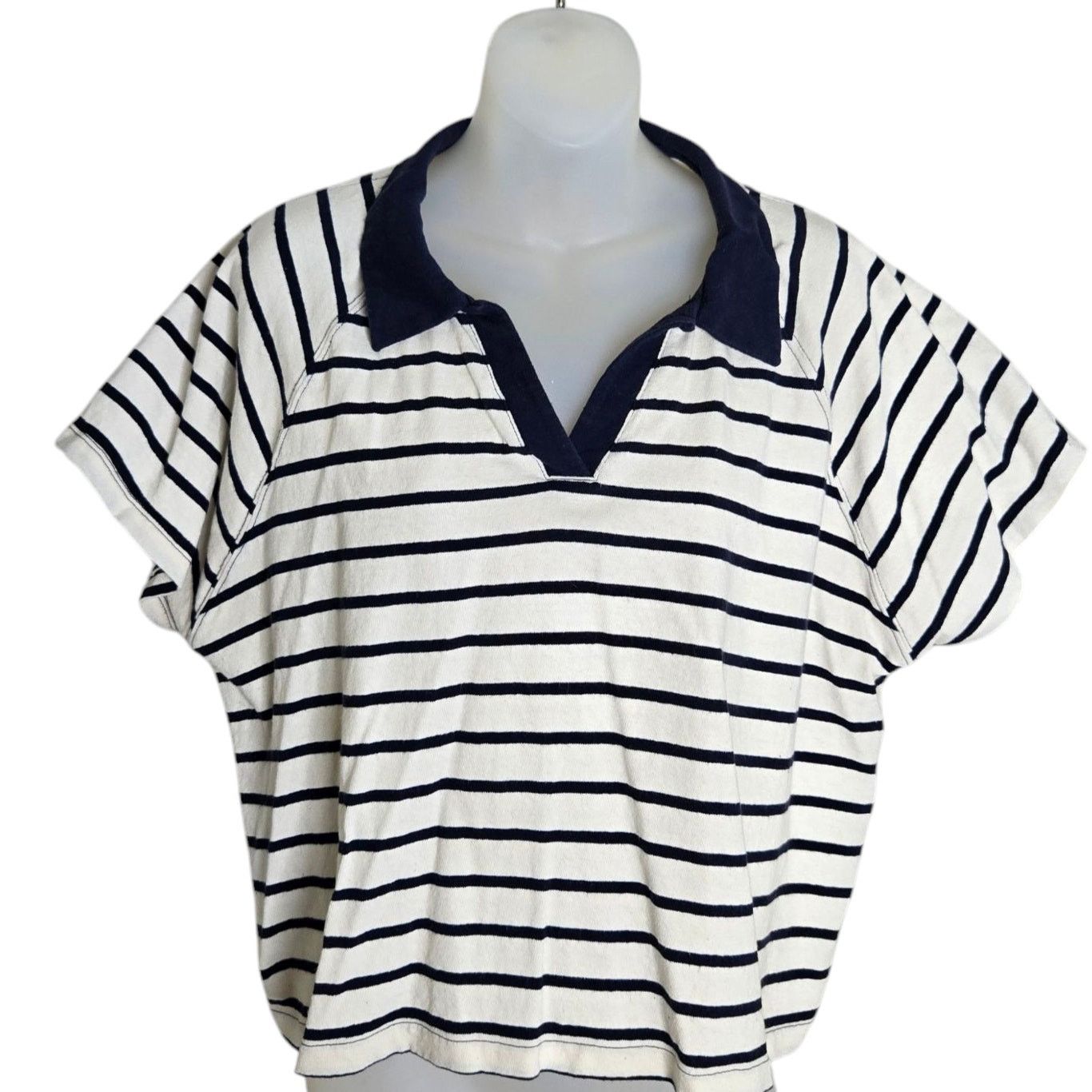 Madewell Madewell Womens Boxy Polo Tee XL Underhill Stripe V Neck Size XL / US 12-14 / IT 48-50 - 1 Thumbnail