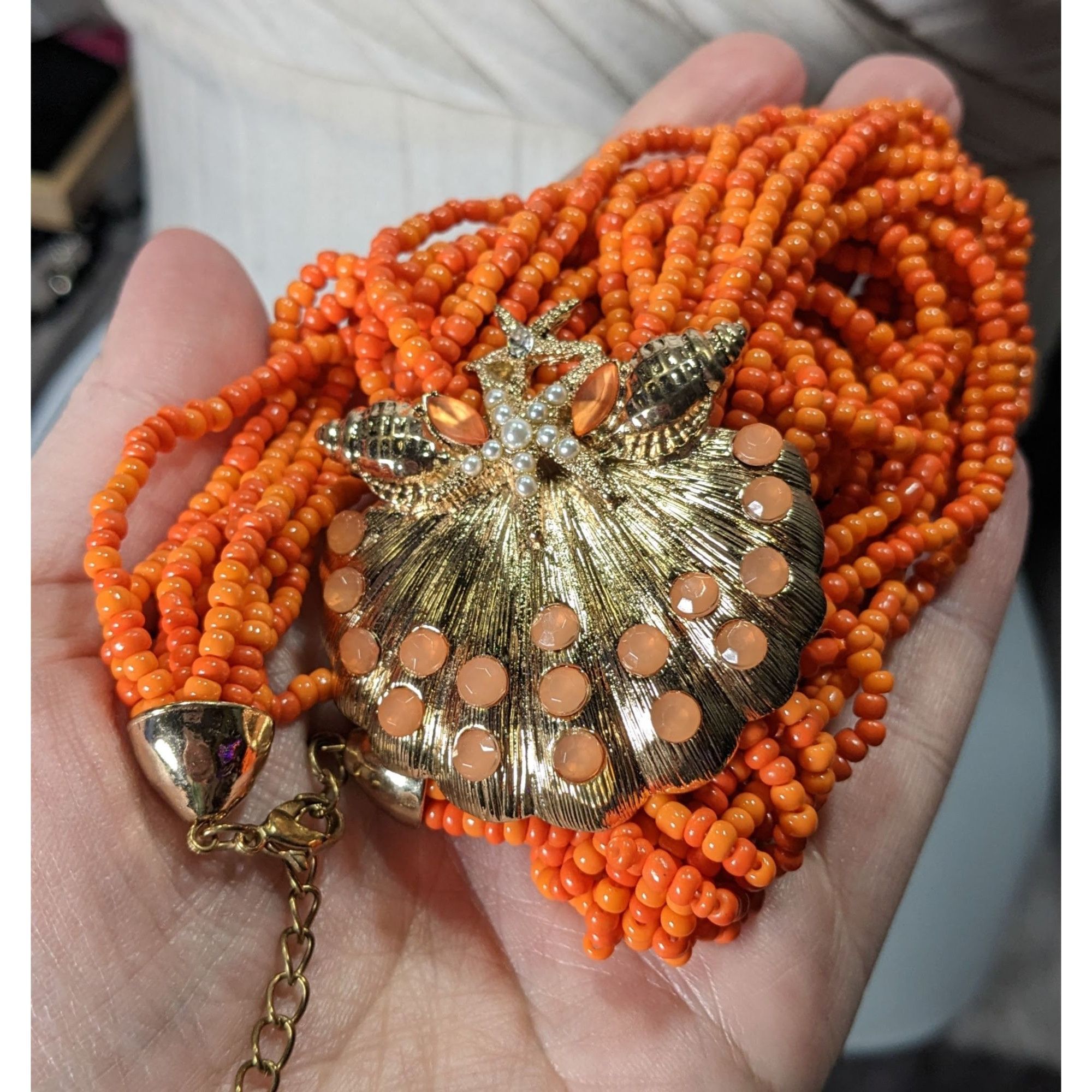 Other Mermaidcore Glam Orange Beaded Shell Pendant Necklace With S Size ONE SIZE - 4 Thumbnail