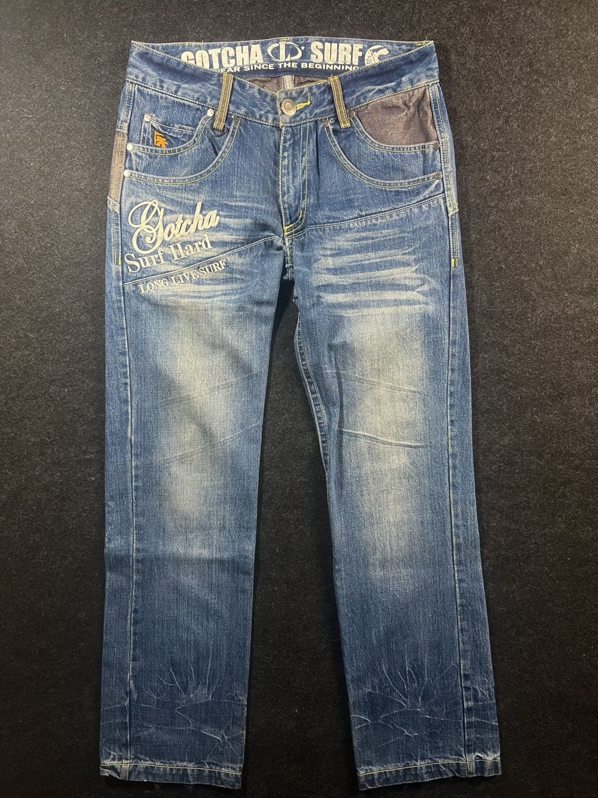Japanese Brand Gotcha surf vintage embroidered faded big pocket jeans Size US 34 / EU 50 - 1 Thumbnail
