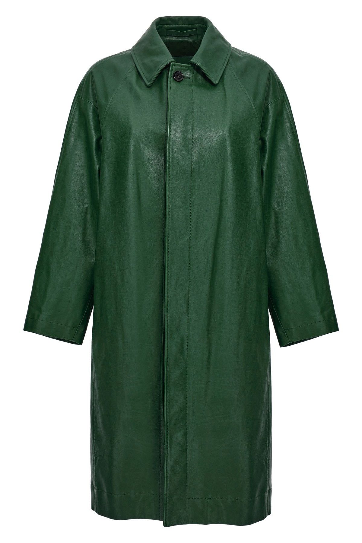 image of Burberry Long Leather Car Coat in Green, Women's (Size XS)