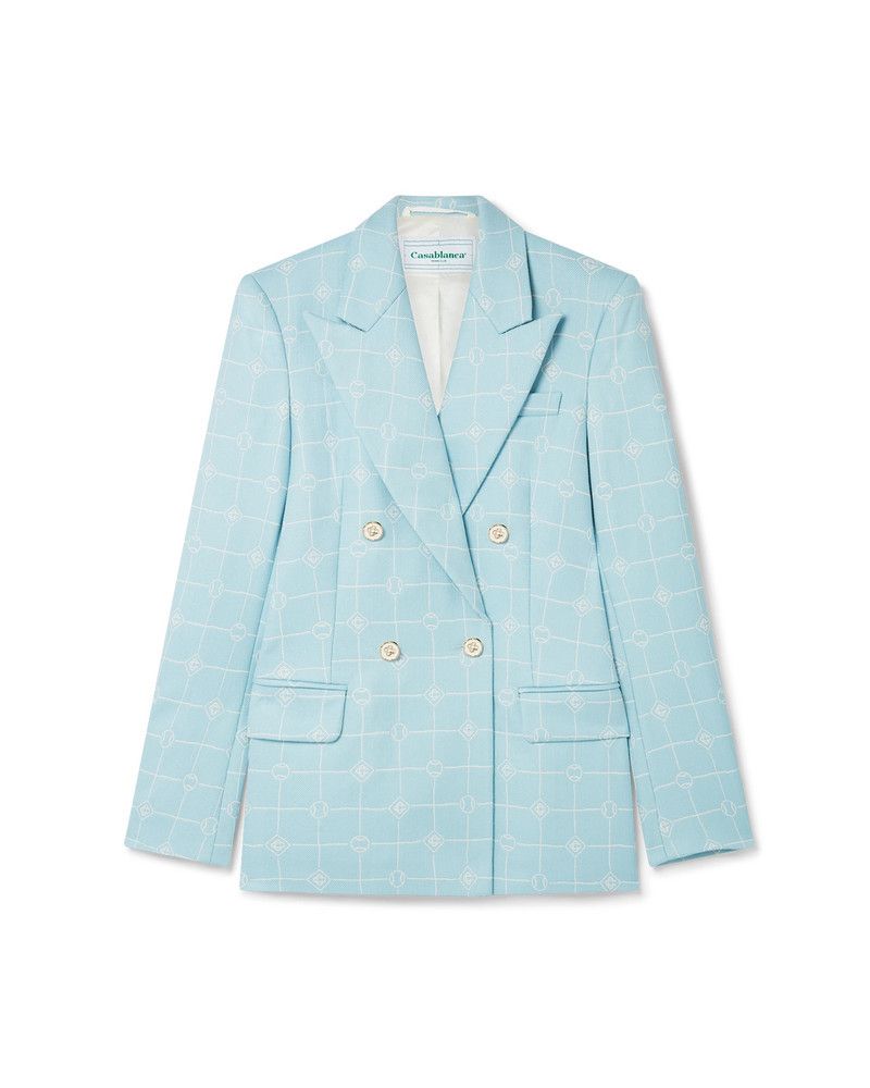 Casablanca o1mle0326 Double Breasted Jacquard Jacket in Blue Size US L / EU 52-54 / 3 - 1 Thumbnail