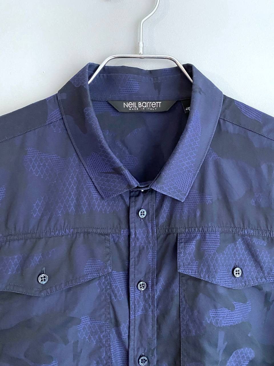 Designer × Neil Barrett Neil Barrett Men's Navy Camo Shirt Made in Italy, Size L-XL Size US L / EU 52-54 / 3 - 10 Thumbnail