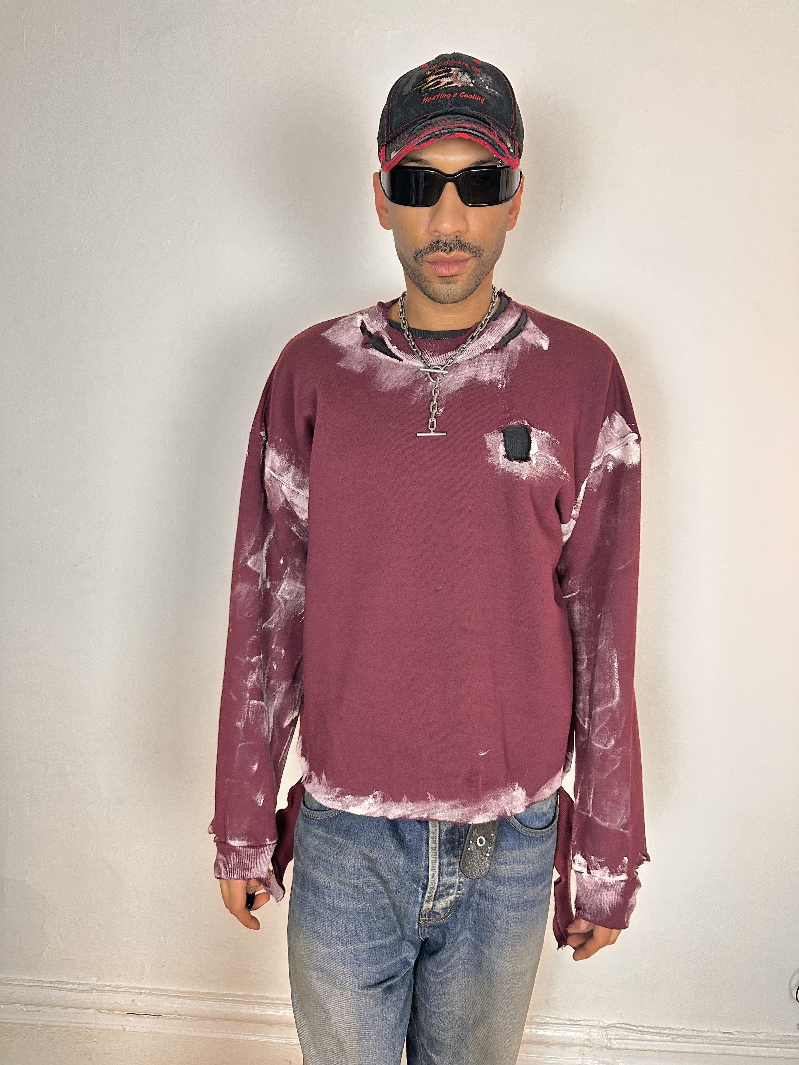Other ASTROBOI* Deconstructed & Painted Maroon Sweatshirt - XXLT Size US XXL / EU 58 / 5 - 1 Thumbnail