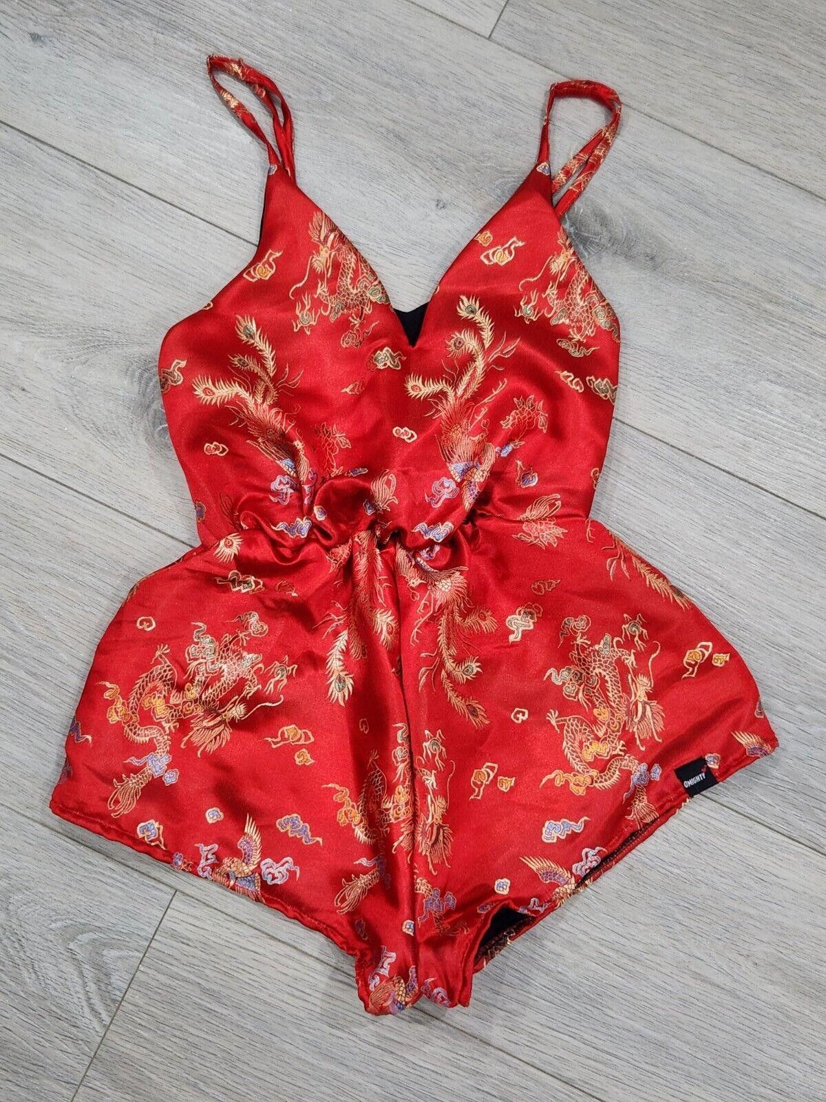 Designer O-mighty Romper Asian Print Shorts Medium Red V Neck Tank Size 32" / US 10 / IT 46 - 9 Thumbnail