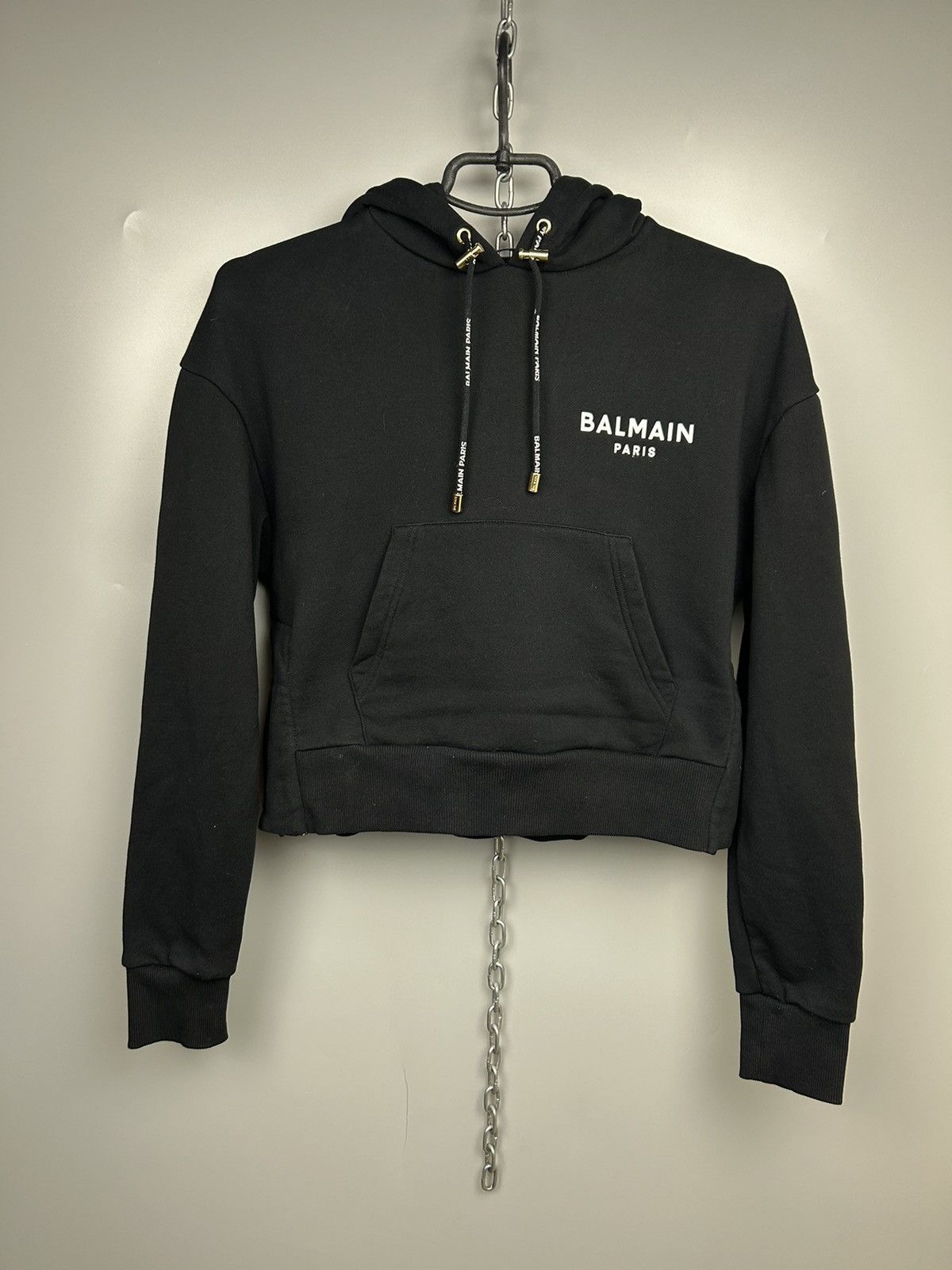 Balmain Balmain Crop Top Hooded Sweatshirt Black Size S / US 4 / IT 40 - 1 Thumbnail