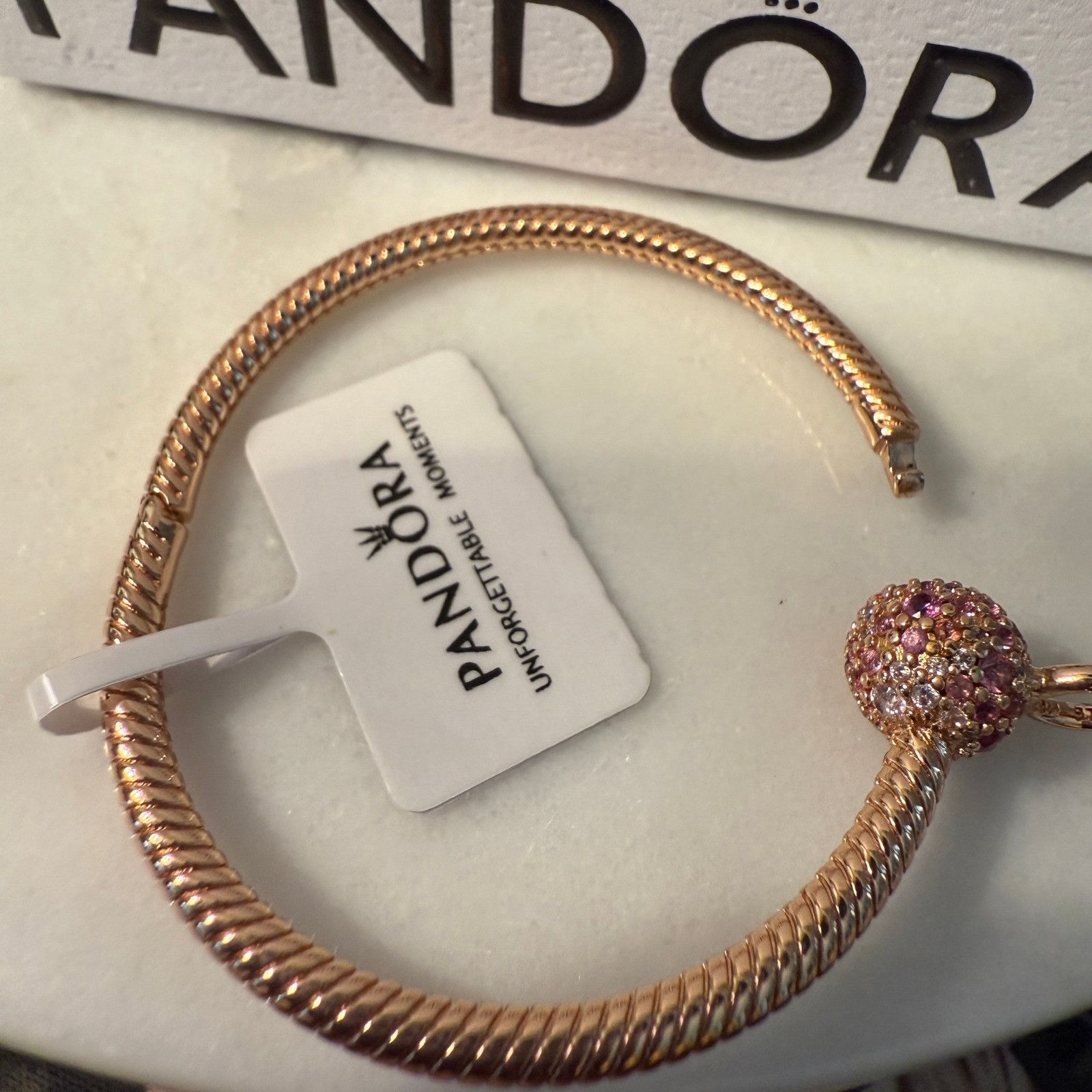 pandora Authentic Pandora Rose Gold Pink Pave O Pendant Charm Holder Size ONE SIZE - 7 Thumbnail