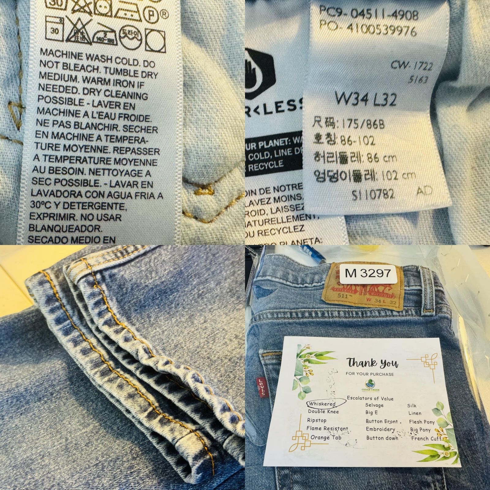 Levi's Levi's 511 Jeans Mens 34x32 Blue Light Wash Slim Tapered Stretch Denim Zip Fly Jeans Size US 34 / EU 50 - 8 Thumbnail