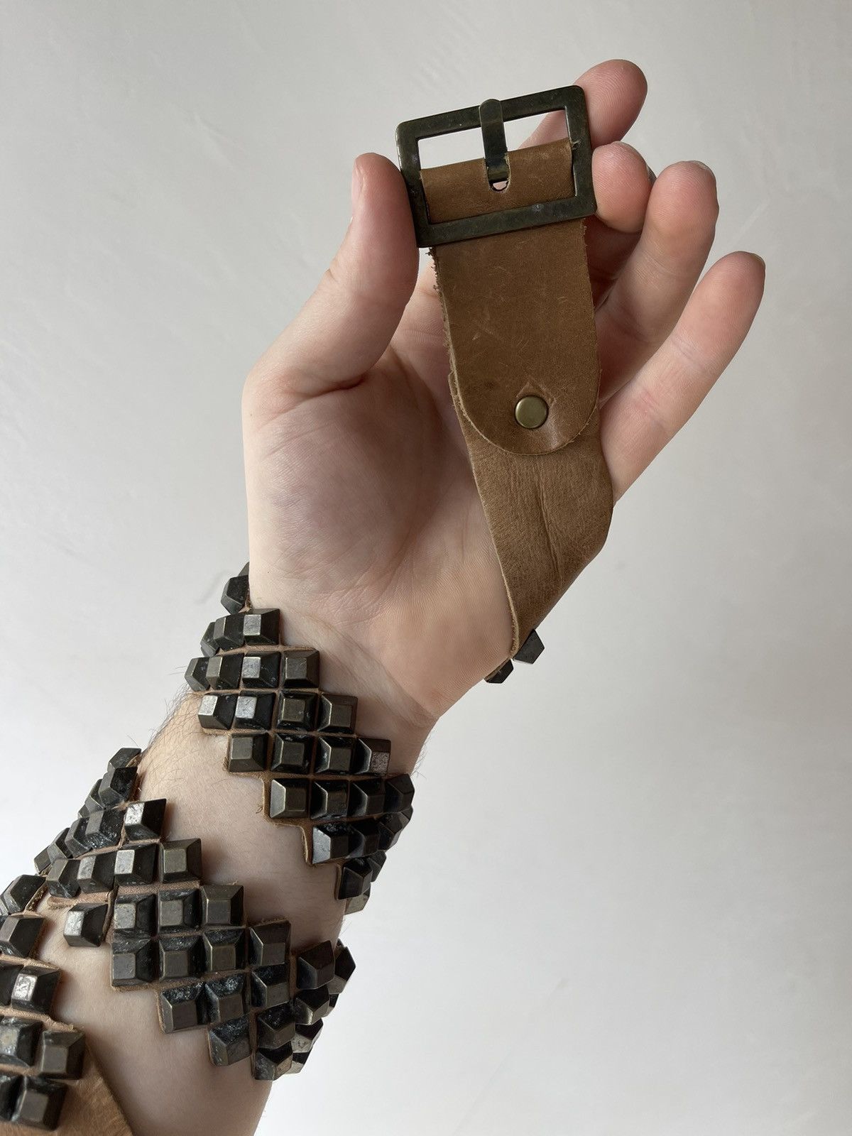 Marithe + Francois Girbaud Marithe Francois Girbaud Pyramid Stud Leather Belt Brown Size ONE SIZE - 2 Thumbnail
