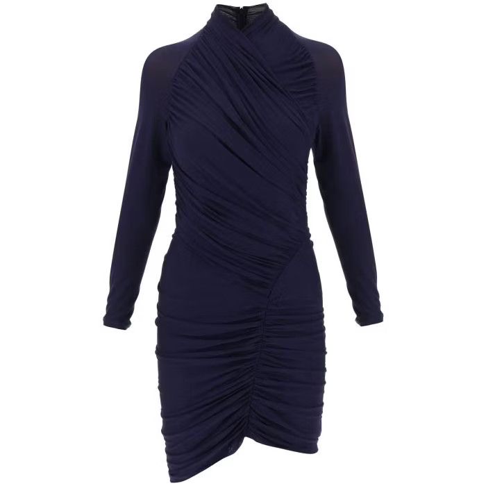 image of Salvatore Ferragamo O1S22I1N0524 Draped Mini Dress In Blue, Women's (Size Medium)